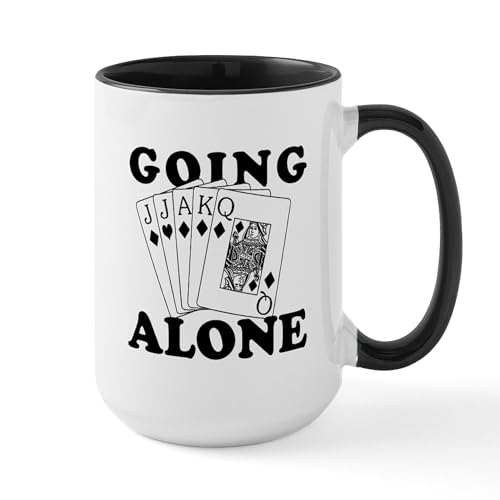 White/Black Inside - Euchre Going Alone/Loner Large Mug