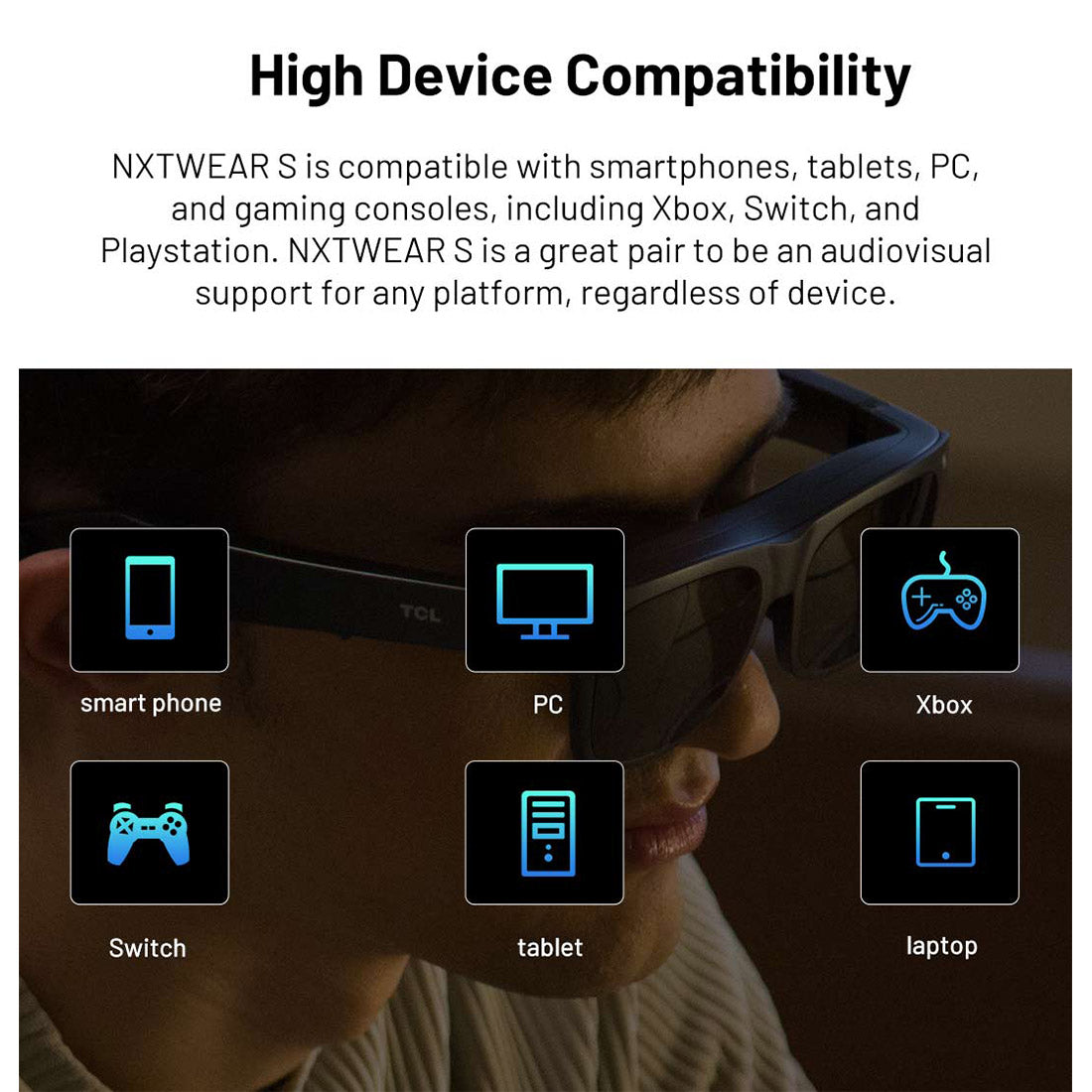 TCL RayNeo NXTWEAR S XR Smart Glasses - AR/VR Glasses for Gaming, Movies & Work - Lightweight Wearable Display with 1080P HD & 3D Viewing Experience