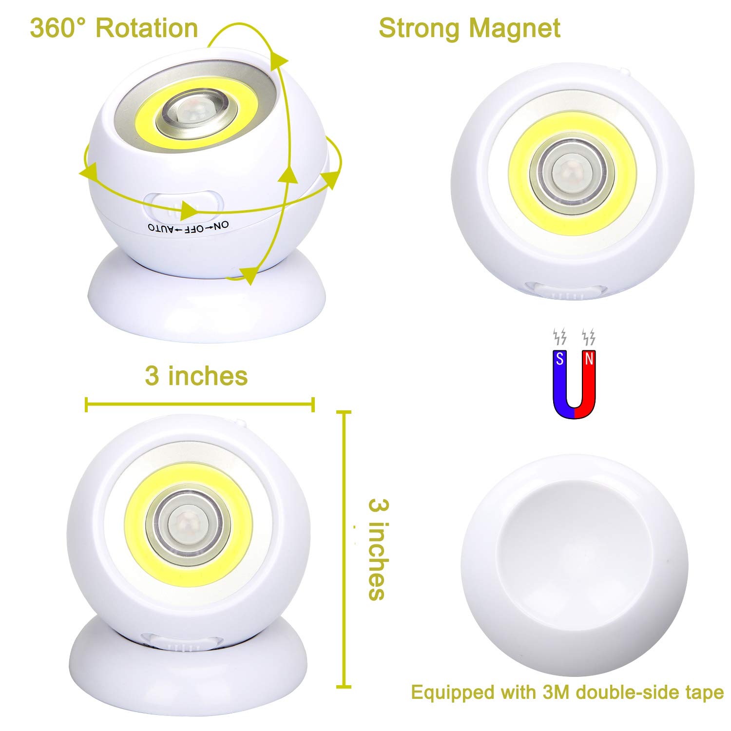 **Lebote Battery-Powered Motion Sensor LED Wall Light - Waterproof Indoor/Outdoor Spotlight for Garage, Porch, Stairs, Ceiling & Gate (2 Pack) - Perfect for Nighttime Safety & Convenience**