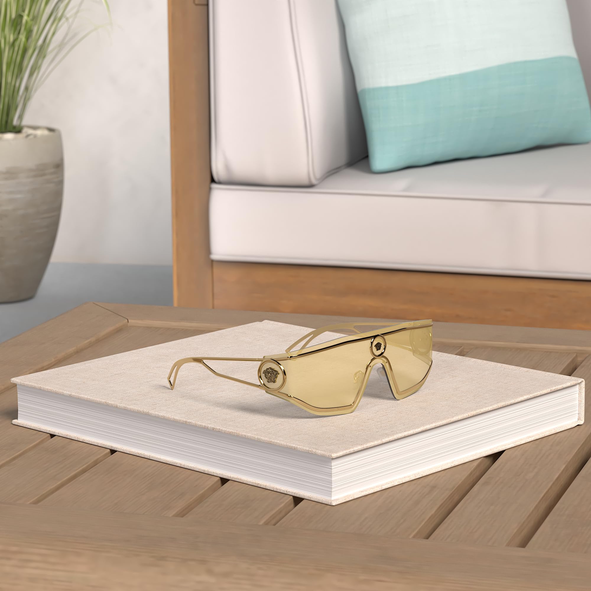 Versace Men's Sunglasses - Gold Frame with Brown Mirror Gold Lenses (0MM) | Luxury Designer Shades for Men, UV Protection, Fashion Accessory for Summer, Beach, Driving & Outdoor Activities