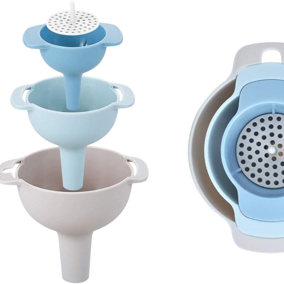 XAVRY 4-in-1 Plastic Funnel Set with Strainer - Wide Mouth Bottle Filler for Water, Oil, Food, Powder & Liquid Transfer - Perfect for Kitchen, DIY, Camping & Home Brewing