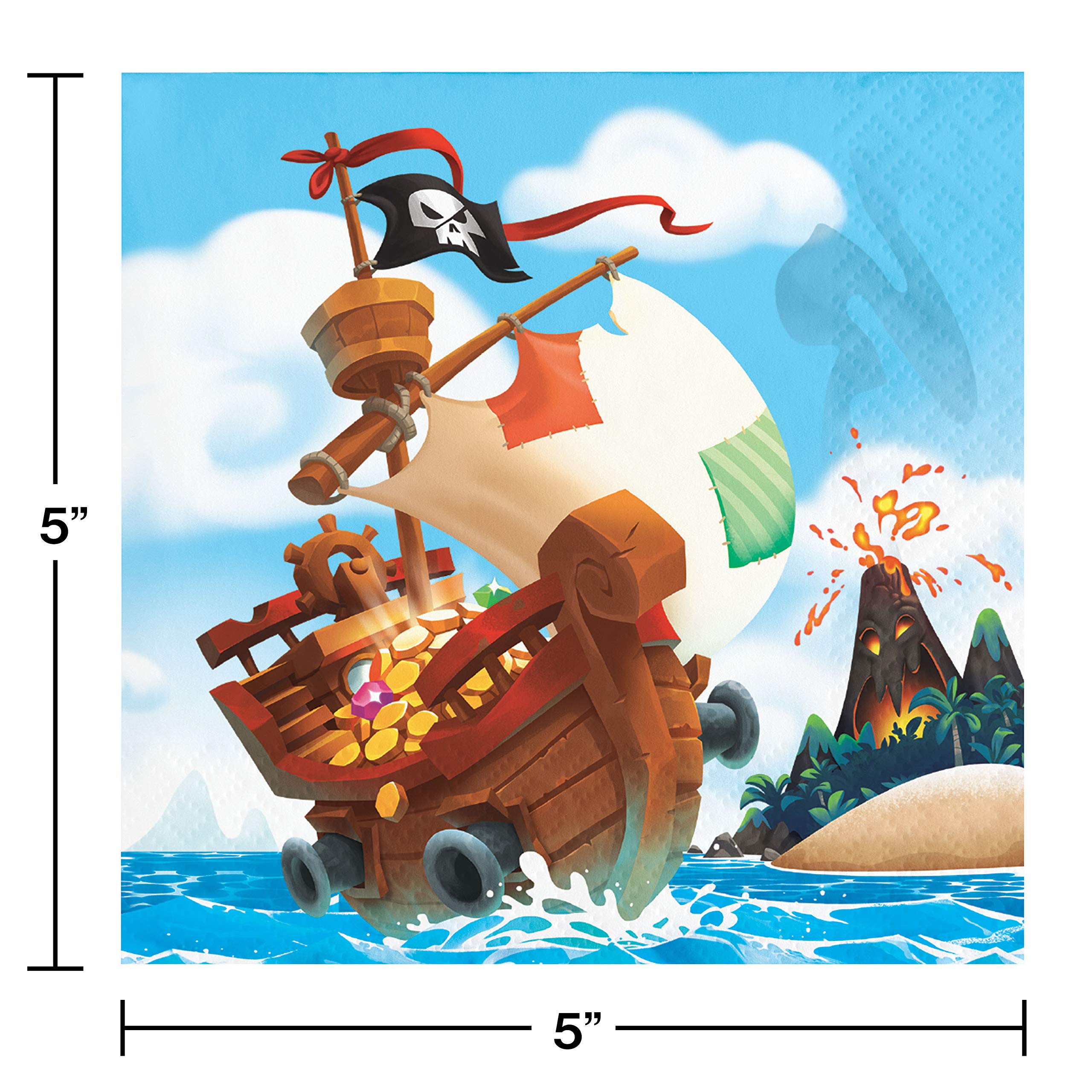 Treasure Island Pirate Themed Beverage Napkins - 16 Count Pack for Kids Birthday Party, Themed Events, and Pirate Party Decorations