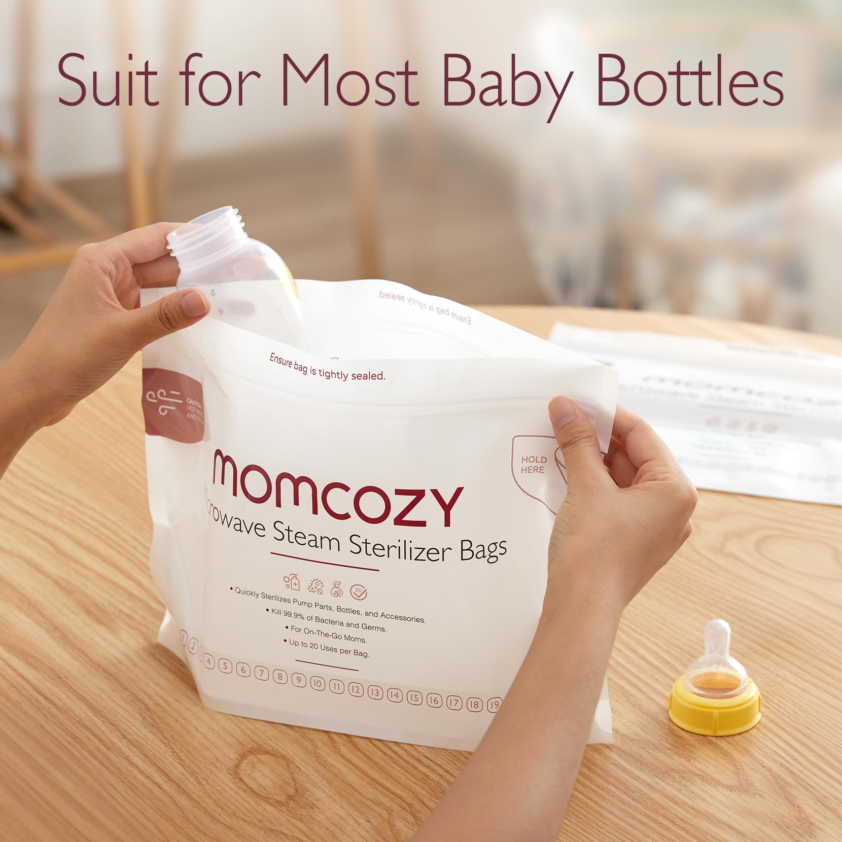 Momcozy Microwave Steam Sterilizer Bags - 2 Pack Reusable Sterilizing Pouches for Breast Pump Parts & Baby Bottles (20 Uses per Bag) | Compatible with Momcozy S9 Pro/S12 Pro/V1/V2 | Perfect for Travel, Daycare & On-the-Go Sterilization