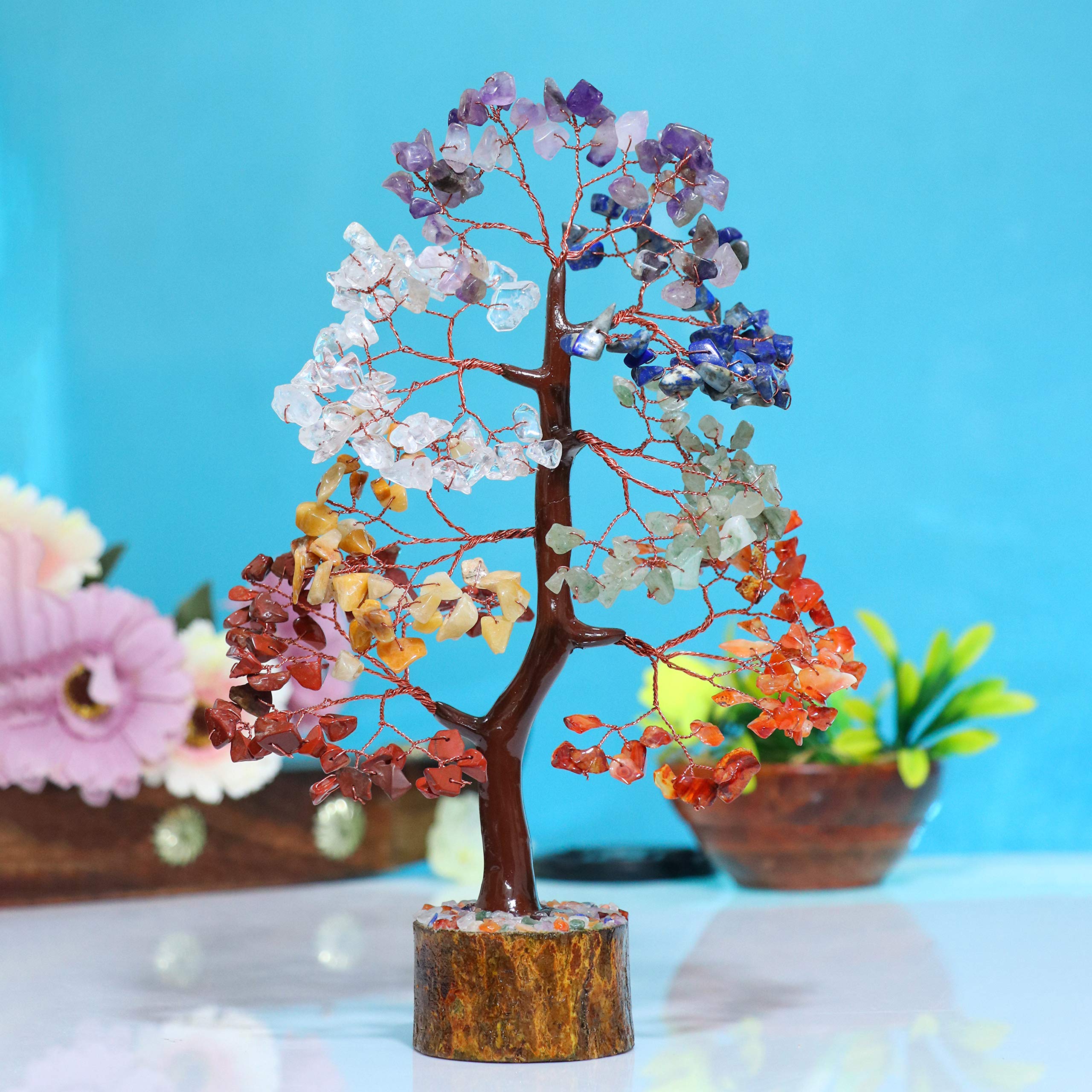 BEZAVO Seven Chakra Handmade Gemstone Money Tree for Wealth & Good Luck – Feng Shui Home & Office Decor with Healing Crystals – Spiritual Gifts for Women, Mom & Best Friend – Unique Birthday & Housewarming Present – Perfect for Meditation Spaces, Work Desks & Gift Giving