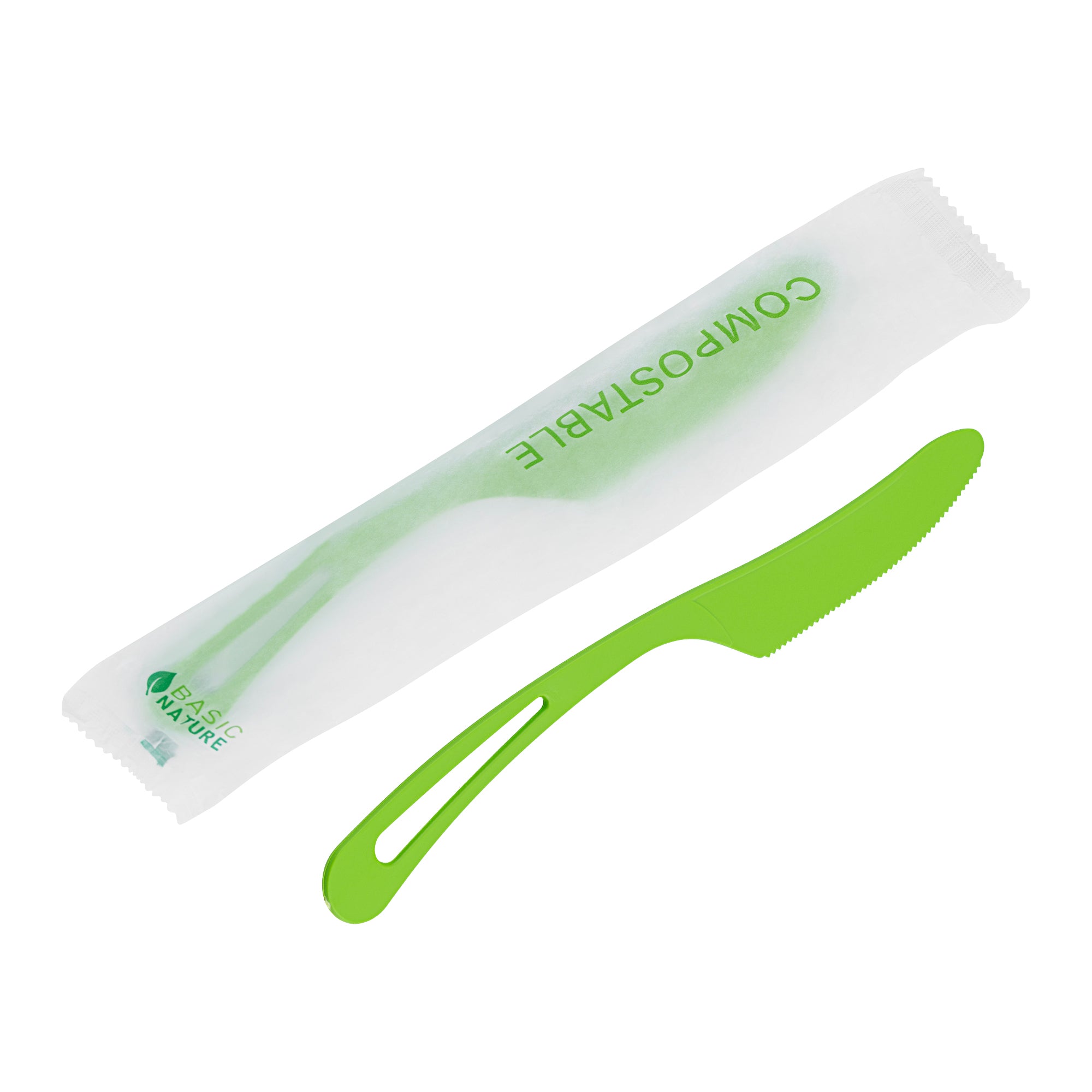 Eco-Friendly Basic Nature Green CPLA Plastic Knife – Compostable, Heat Resistant, 7.5 Inch, 250 Count Box – Perfect for Picnics, Parties & Sustainable Dining