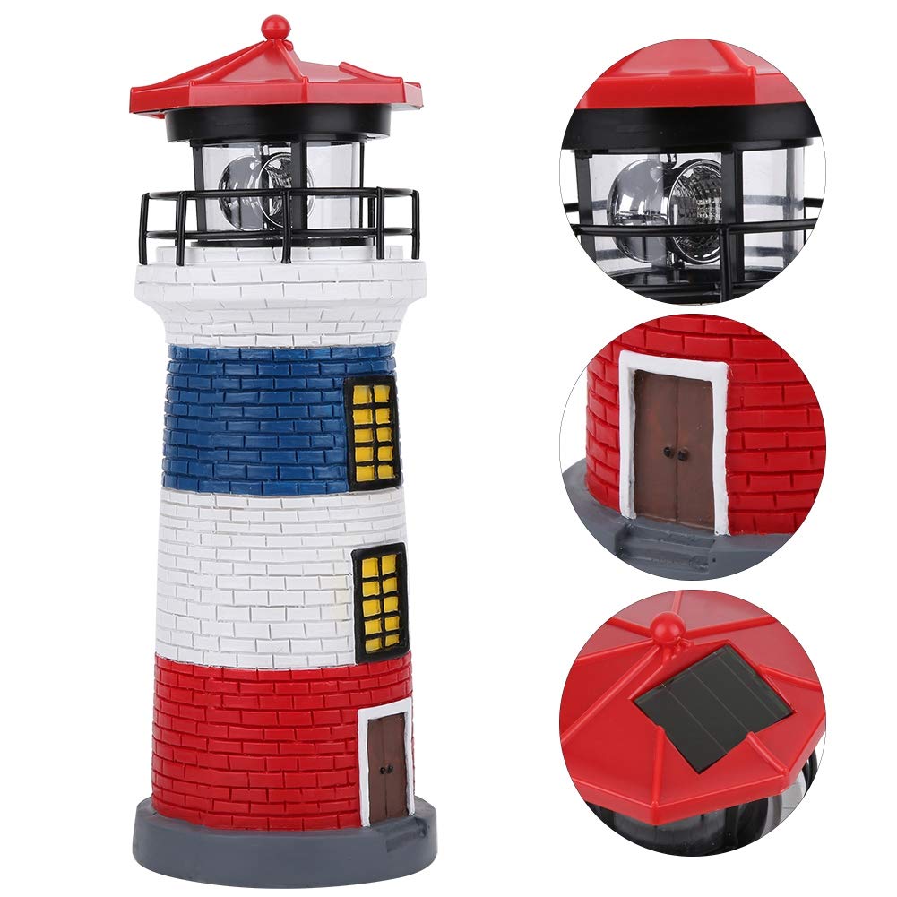 Omabeta LED Solar Powered Lighthouse Statue - Outdoor Rotating Garden Light for Yard, Lawn & Patio Decor - Waterproof Solar Lighthouse Lamp in Red, Blue & White - Perfect for Pathway, Landscape & Backyard Lighting