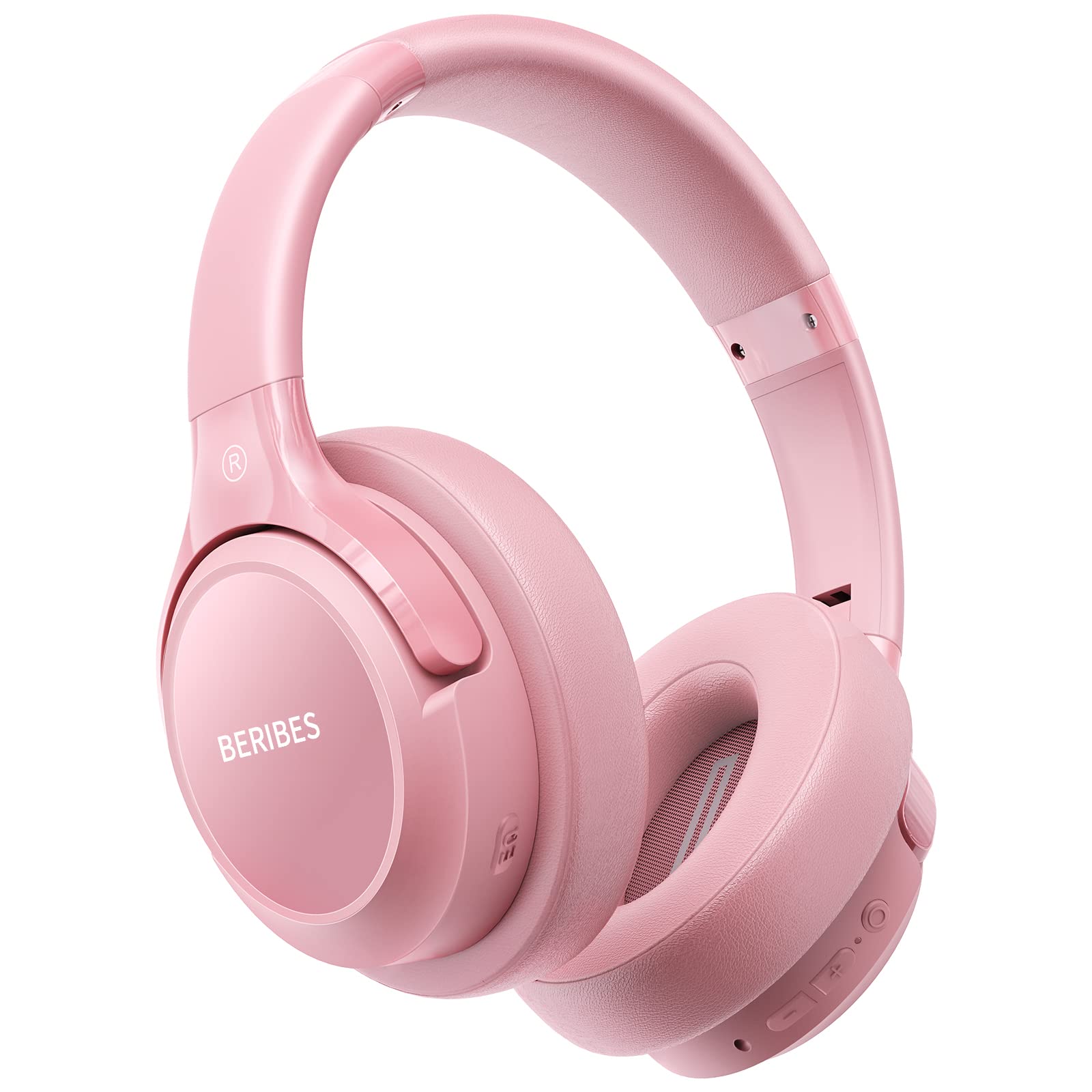 BERIBES Bluetooth Wireless Over Ear Headphones with Microphone - 65H Playtime, 6 EQ Modes, HiFi Stereo, Foldable & Lightweight - Perfect for Home, Office, Travel, Gaming & Music (Pink)