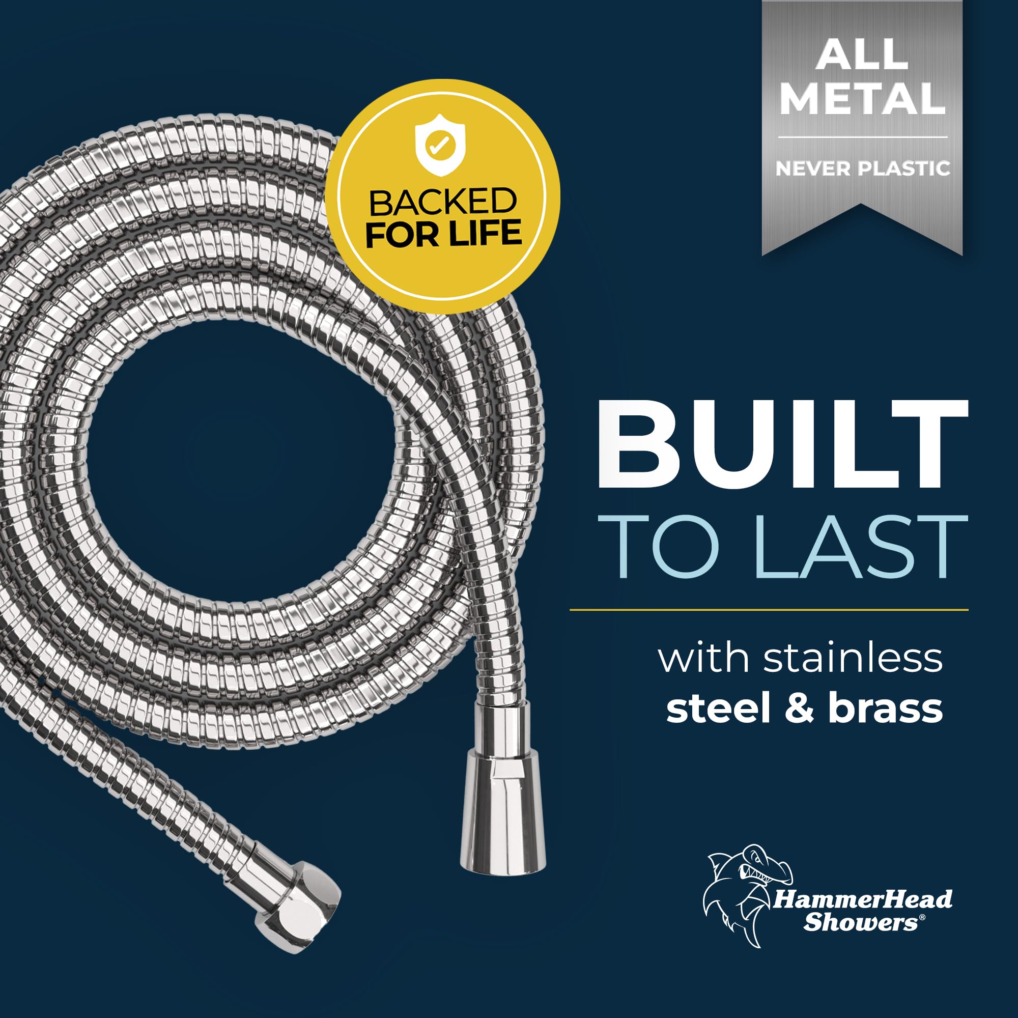 HammerHead 9ft Metal Shower Hose - Chrome for Handheld Shower Heads - Bathroom Upgrade