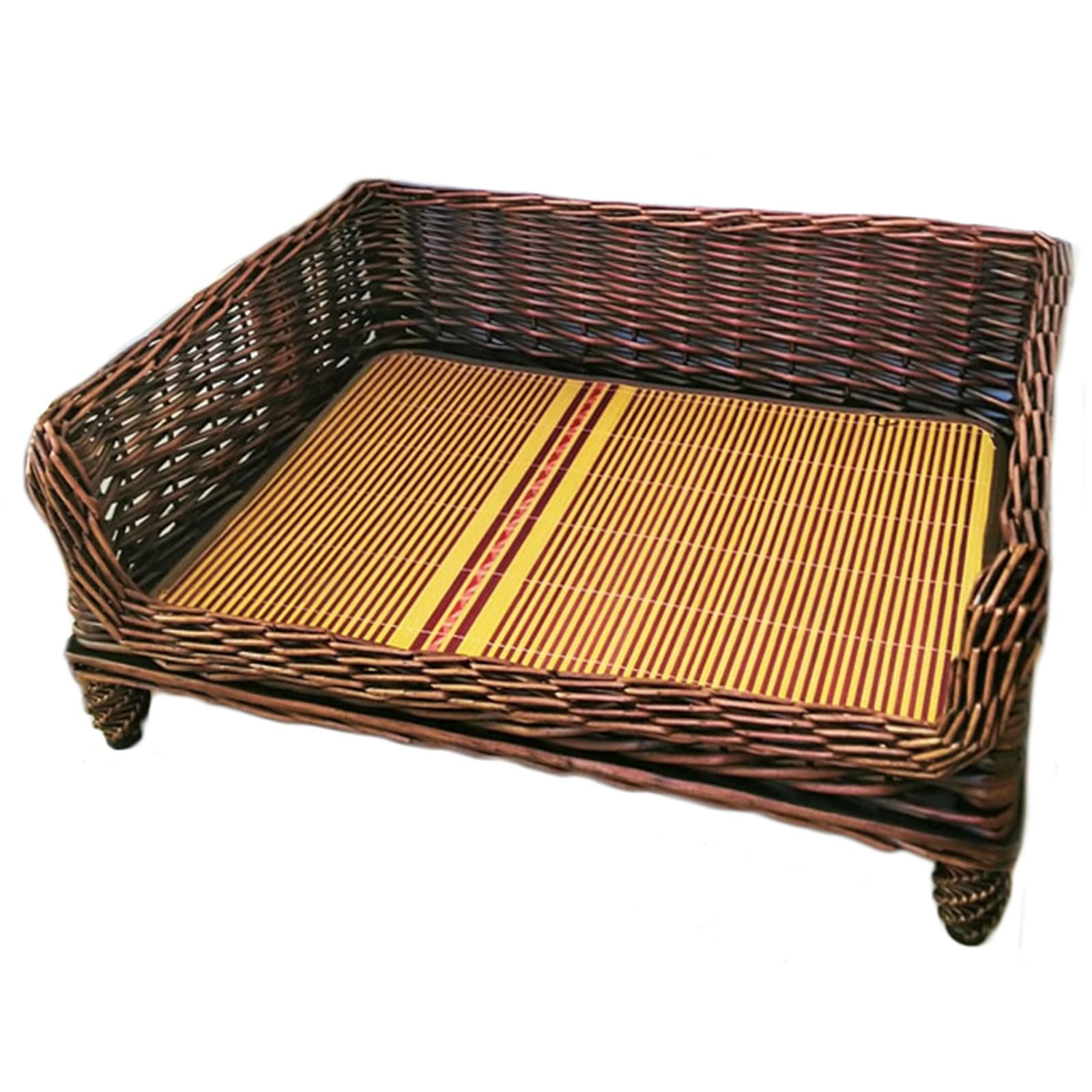 Premium Brown Elevated Dog Bed with Bamboo Mat - Wicker/Rattan Pet Cot for Large/Medium/Small Dogs, Cats & Rabbits - Breathable Sofa Style (120x70cm) - Perfect for Indoor/Outdoor Use in Living Room, Patio or Garden