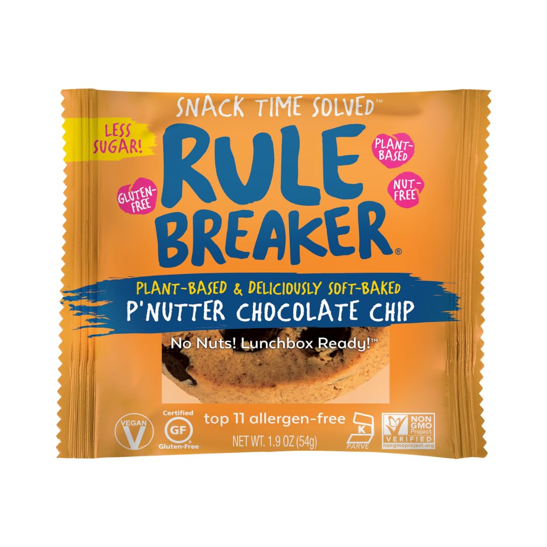 Rule Breaker Snacks Vegan Gluten Free P'Nutter Chocolate Chip Blondie Cookies | Plant-Based, Dairy-Free, Nut-Free, Allergen-Free, Kosher Certified | Soft-Baked Healthy Snacks for Kids & Adults | Perfect for Lunchboxes, Office Snacks & On-the-Go Treats (12-Pack)