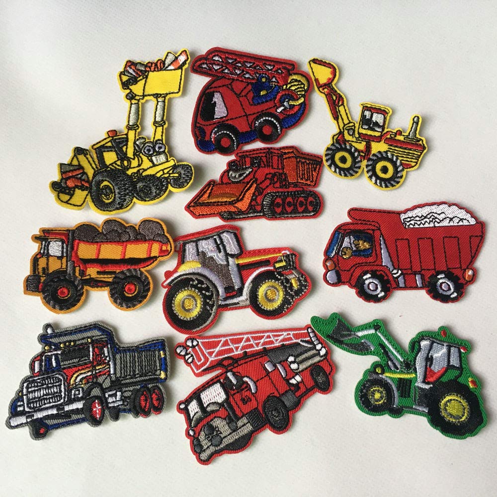 9pcs Construction Vehicle Truck Iron-On Embroidery Patches for DIY Jackets, Hats & Backpacks - Durable Appliques for Kids & Adults
