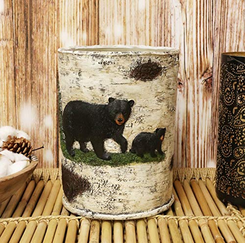 Rustic Black Bear in Pine Trees Birch Trash Can - Bathroom & Home Decor Bin for Waste - Perfect for Cabin, Lodge, or Rustic Themed Spaces
