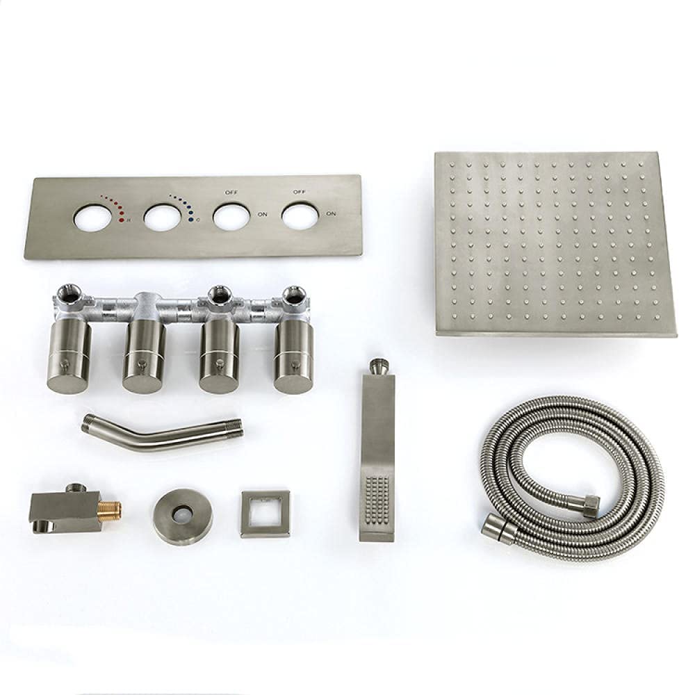 Premium Brushed Square Concealed Shower Tap System Set - 2 Function Bathroom Shower with 8 Inch Rain Shower Head - Ideal for Modern Bathroom Renovation and Luxury Spa Experience