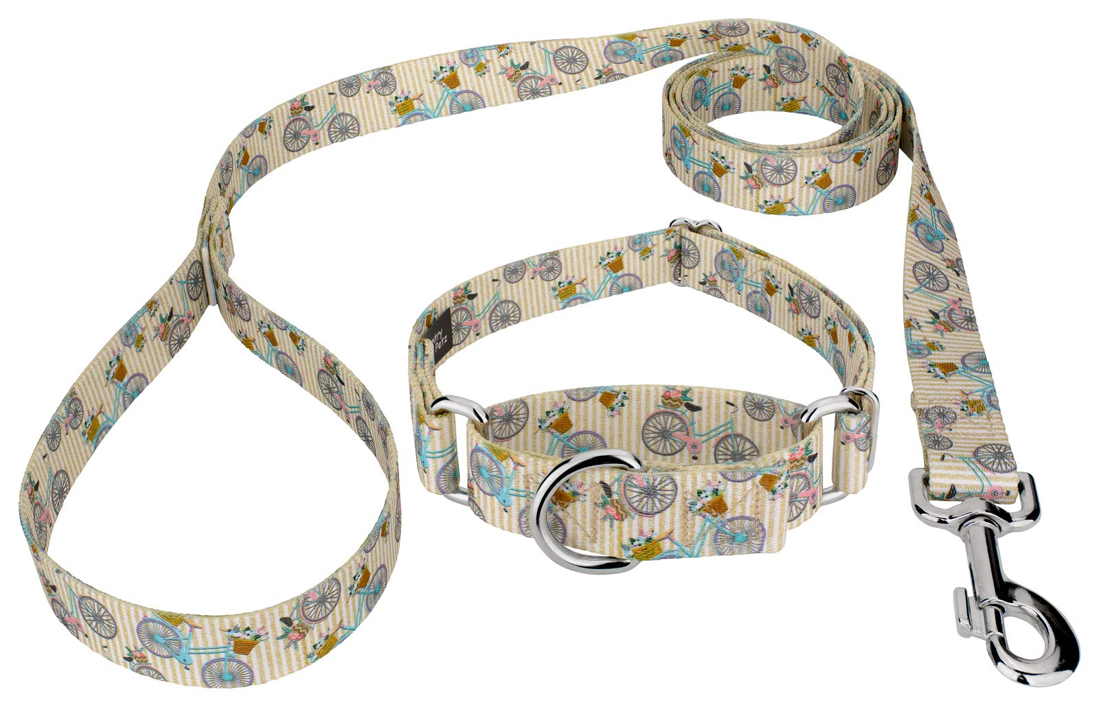 Vintage Bicycles Martingale Dog Collar & Leash Set - Limited Edition Summer Breeze Collection with Sunny Patterns (5/8 Inch, Small) - Perfect for Walks, Training & Outdoor Adventures with Your Pet