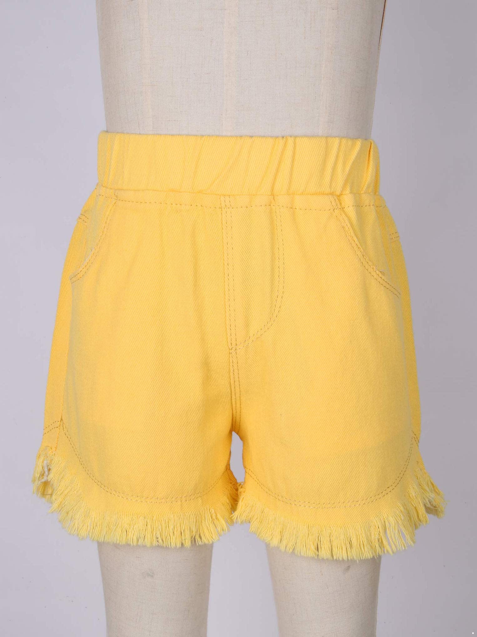 Girls High Waist Denim Shorts with Pockets - Stretchy Elastic Waistband Summer Casual Shorts for Kids & Youth - Perfect for Playdates, Beach Outings and Everyday Wear