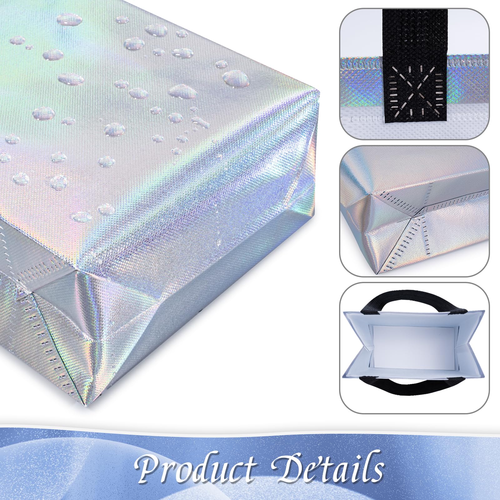 12 Pack Iridescent Holographic Gift Bags with Handles - Medium Size Reusable Party Favor Bags for Birthdays, Weddings, Christmas - Perfect for Party Favors, Goodie Bags & Gift Giving Occasions