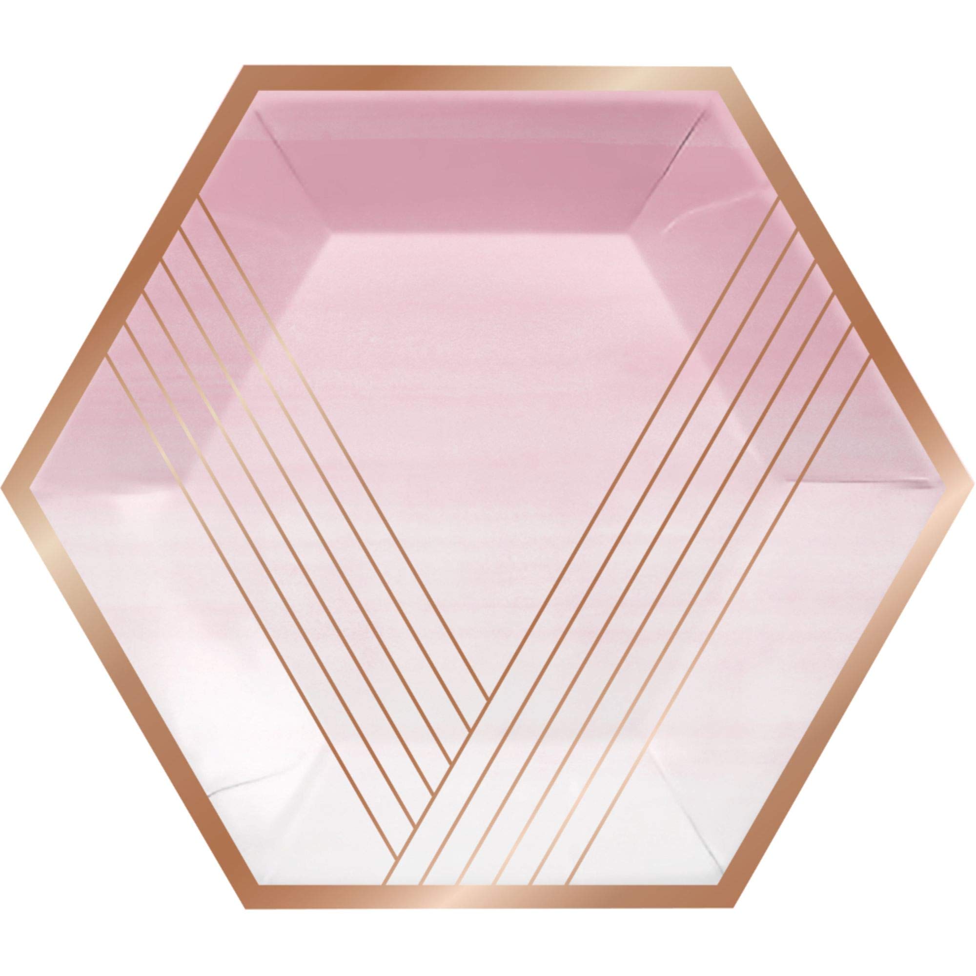 96-Pack Pink & Gold Hexagonal Banquet Plates 11.5 Inch - Elegant Disposable Dinnerware for Weddings, Parties & Special Events