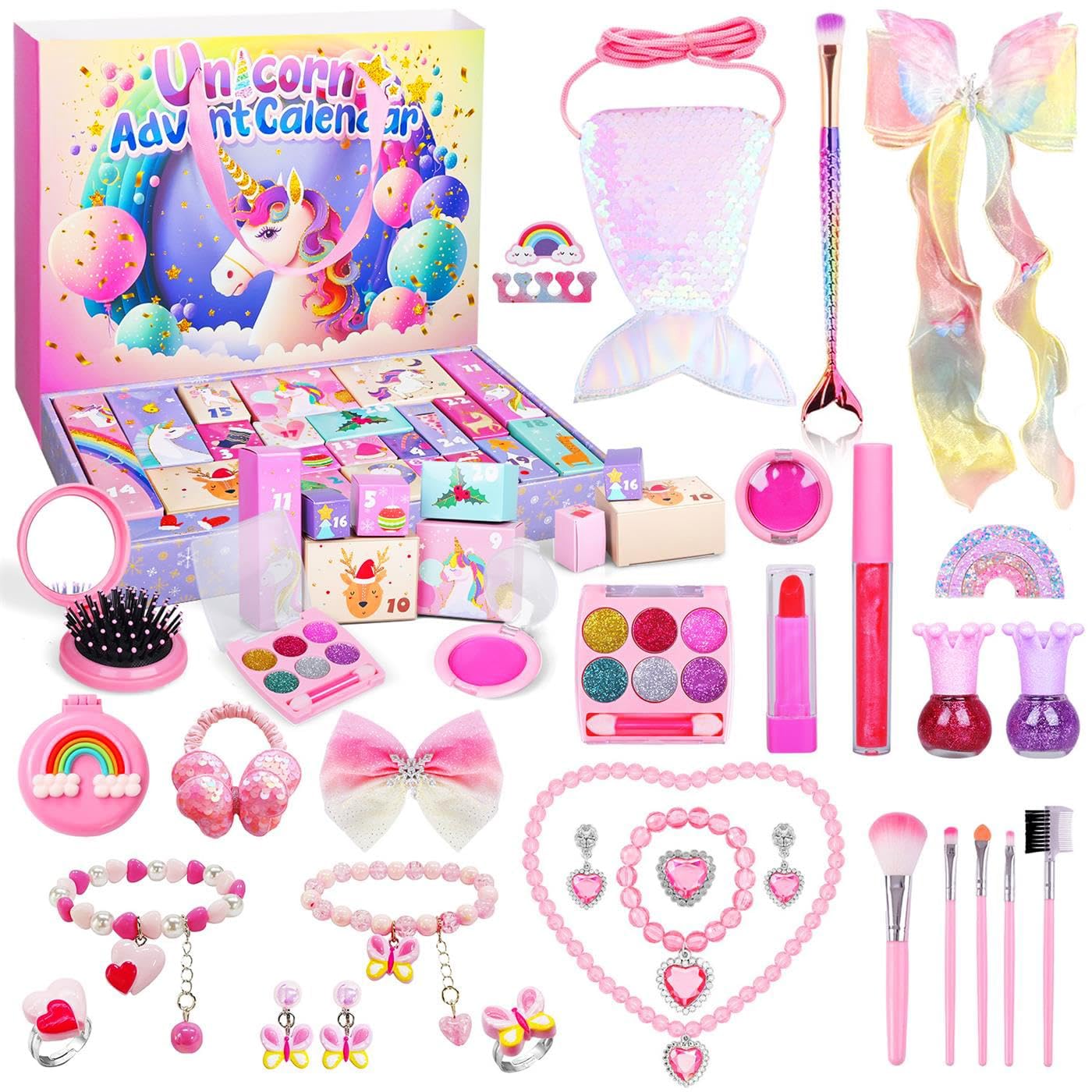 iZoeL 2024 Advent Calendar for Kids - 24 Days Christmas Beauty & Jewelry Set with Unicorn Theme - Fashion Makeup, Hair Accessories, Earrings for Girls Age 3-12 (Perfect for Holiday Gifts & Birthday Presents)