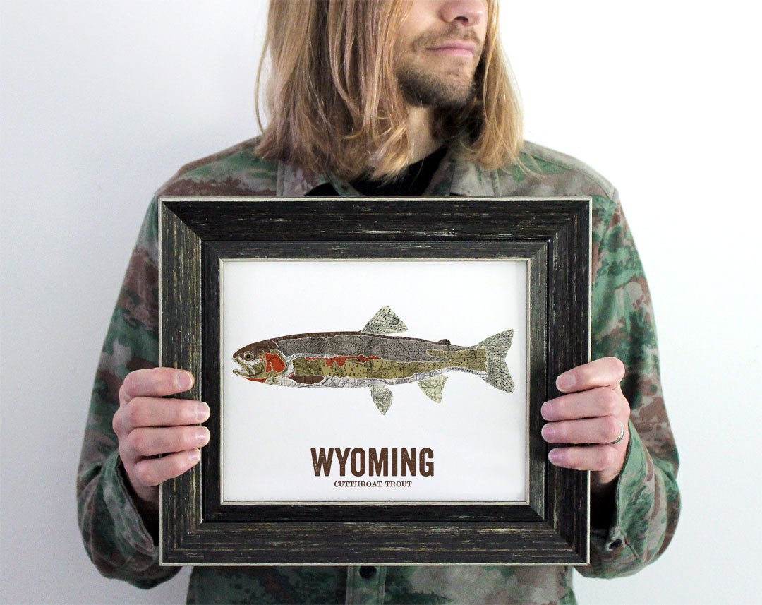 Vintage Wyoming Cutthroat Trout Map Art Print - Nature Outdoor Wall Decor, Fish Wall Art, Unique Gift for Dad - Perfect for Home, Office, or Cabin Decor