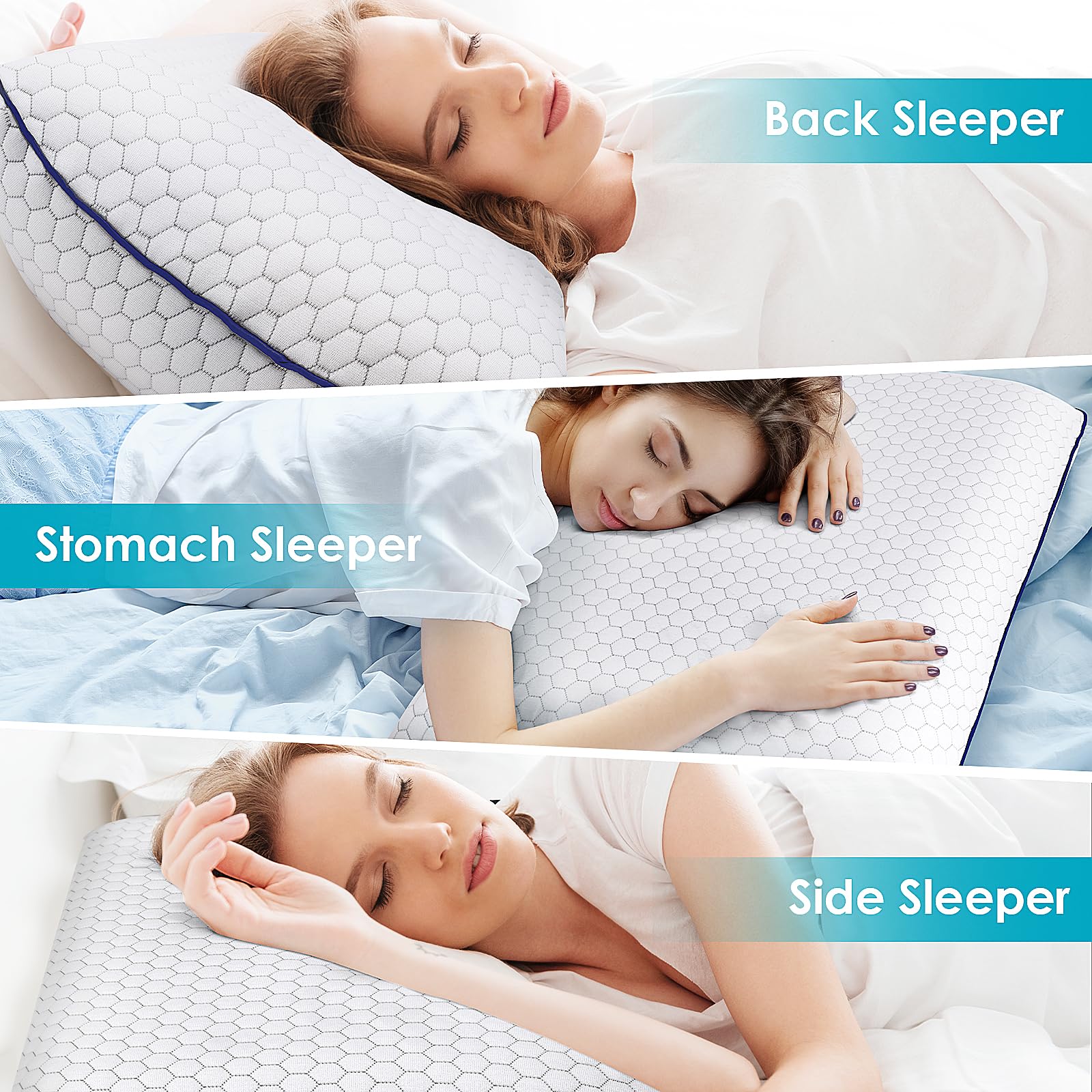 Memory Foam Pillow for Side Back Stomach Sleepers - Breathable Cooling Bed Pillow with Washable Cover - Standard Size Grey - Perfect for Home, Travel & Hotel Use