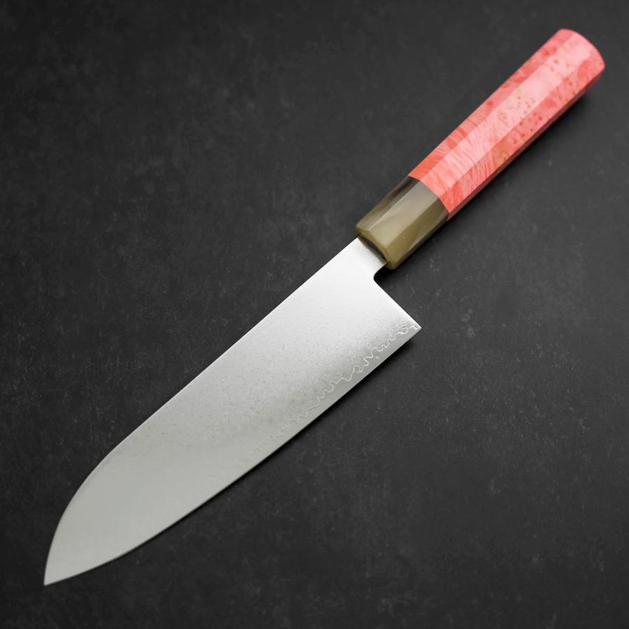 Premium Santoku Knife 180mm - VG-10 Damascus Steel Blade with Buffalo Dark Pink Maple Handle - Perfect for Sushi, Vegetables & Meat Slicing - Japanese Kitchen Knife for Home Chefs & Culinary Enthusiasts