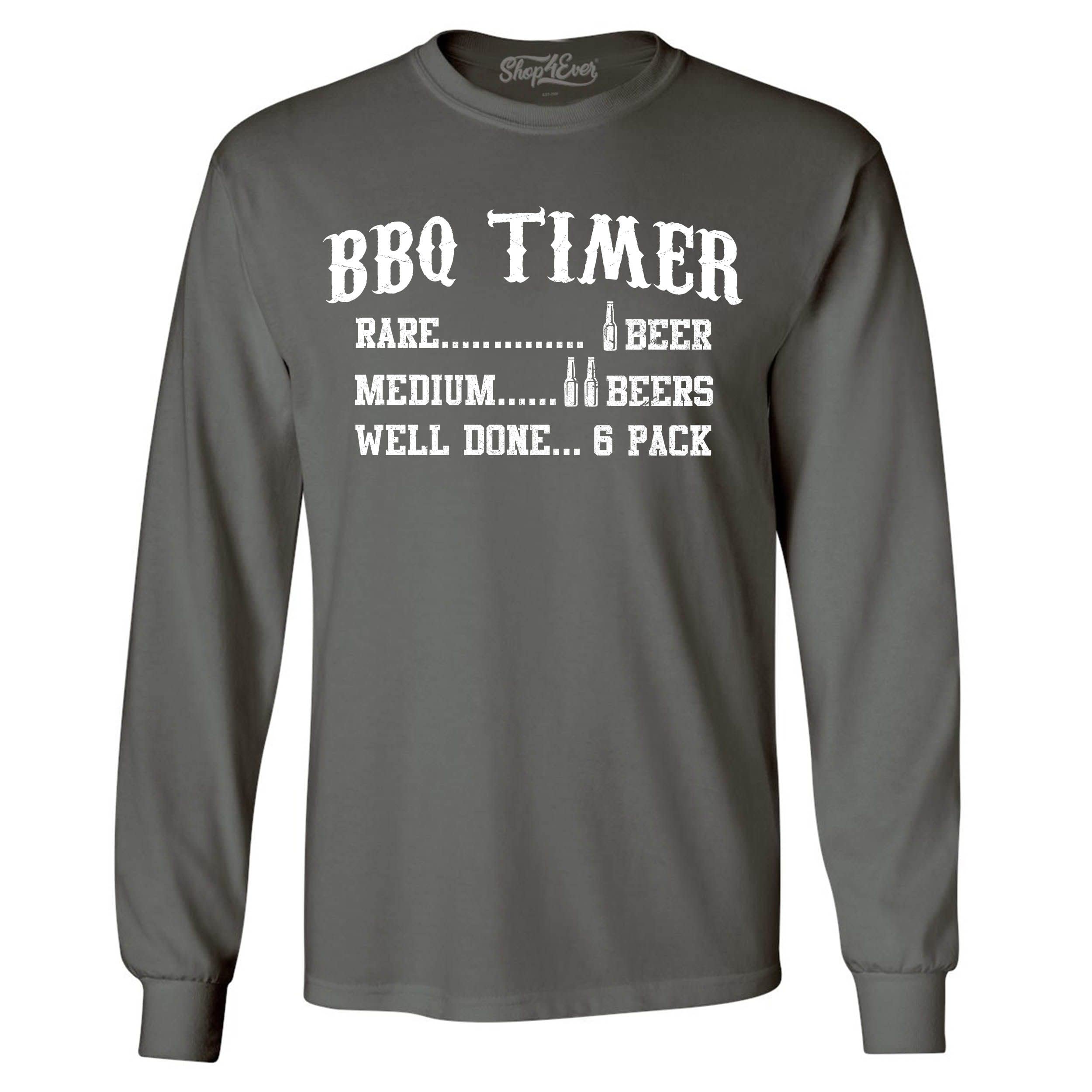 Shop4ever® Funny BBQ Timer Drinking Long Sleeve T-Shirt - Perfect for Grilling, Parties & Outdoor Events