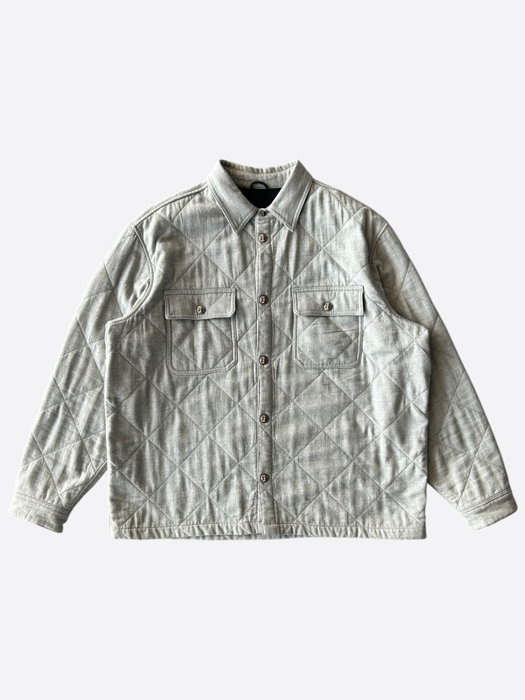 Chrome Hearts Grey Quilted Button Up Jacket for Men - Stylish Designer Jacket for Casual Wear & Street Fashion