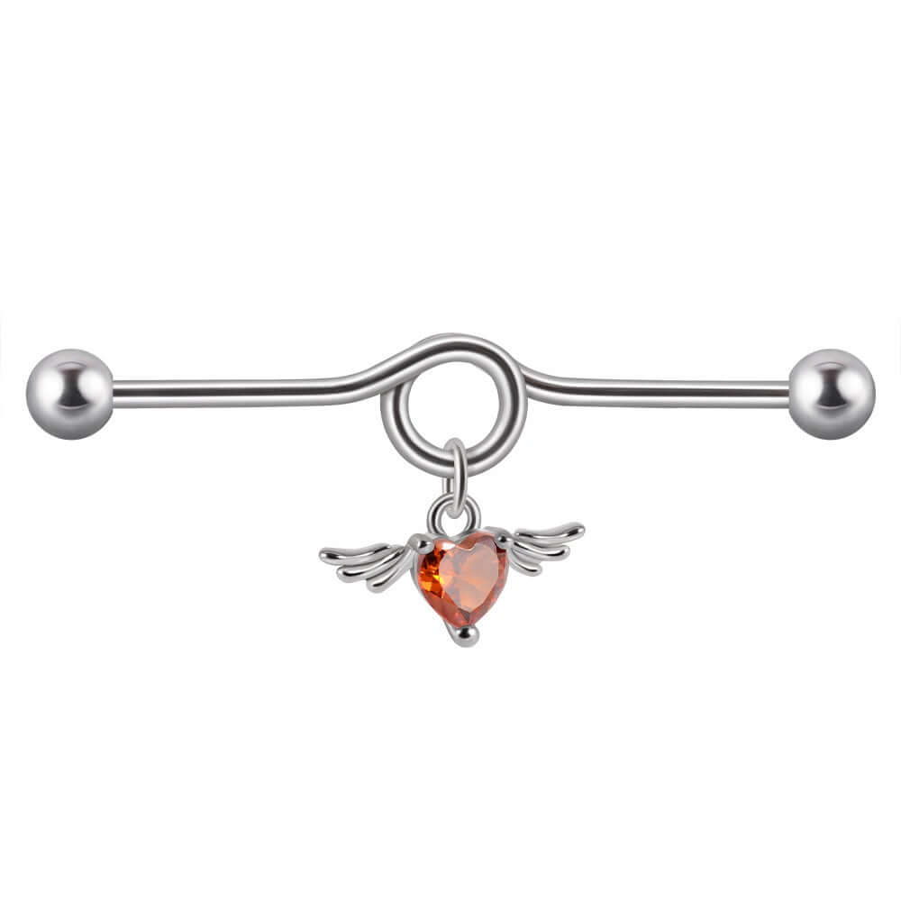 14G Heart Double Hole Industrial Bar Body Jewelry - DL7071 | Perfect for Cartilage, Helix, and Tragus Piercings | Hypoallergenic Surgical Steel for Sensitive Skin