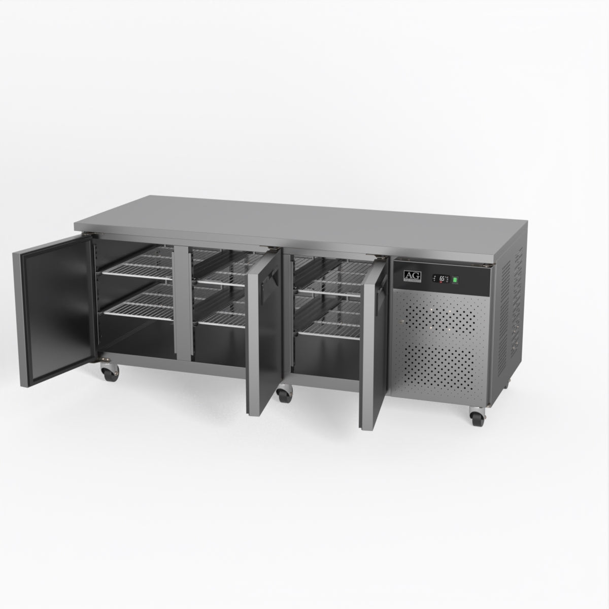 AG 3-Door Commercial Refrigerator - 800mm Depth Under Counter Fridge for Restaurants, Bars & Kitchens | Heavy-Duty Stainless Steel Worktop Freezer