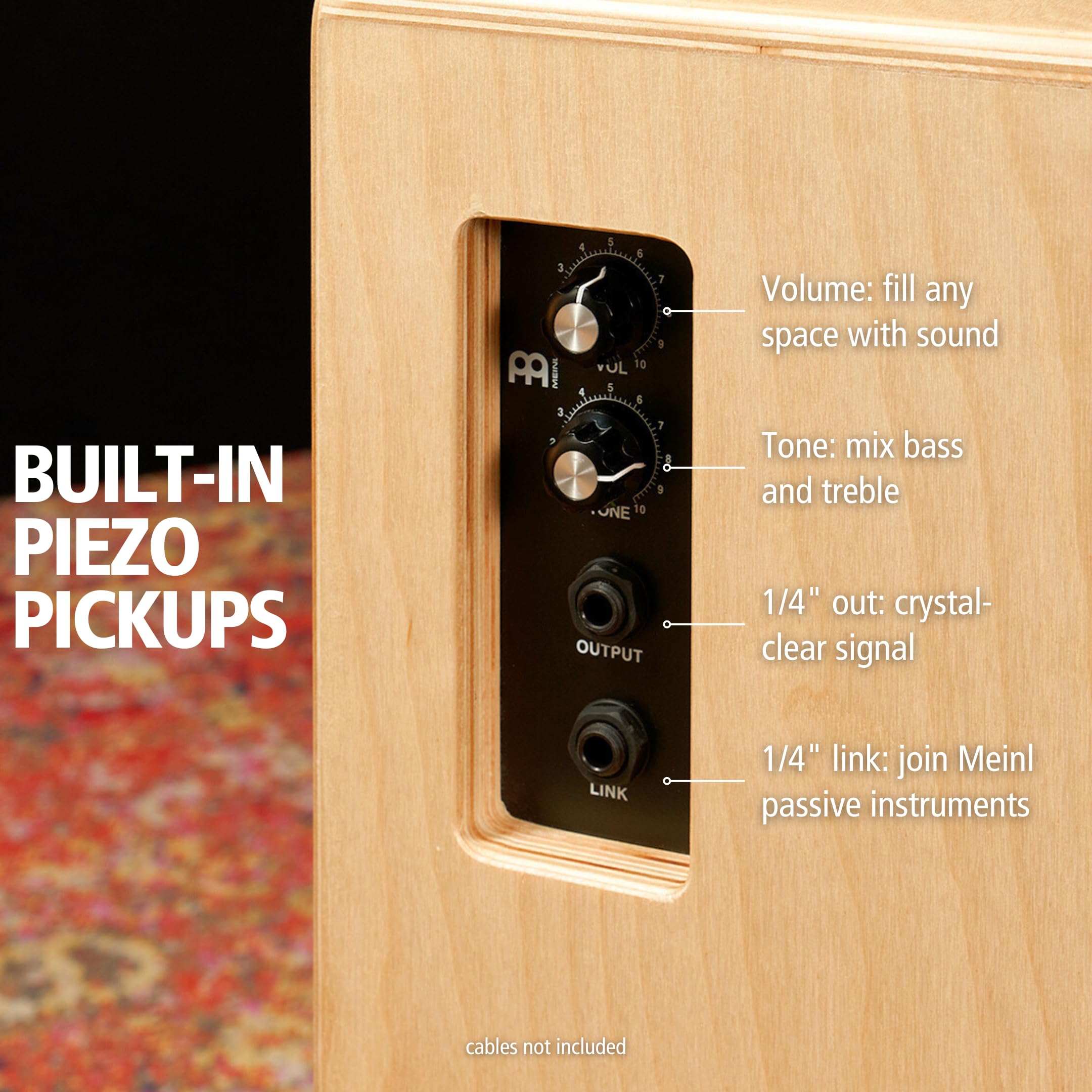 Professional Cajon Drum with Snare Effect & Built-in Electronics - Amplifier/PA Compatible - Handcrafted Baltic Birch Body & Dark Olive Burst Frontplate - Made in Spain - 2 Year Warranty | Perfect for Live Performances, Studio Recording & Music Therapy Sessions