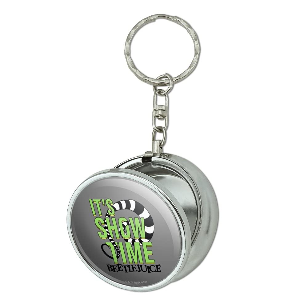 Beetlejuice It's Showtime Quote - Portable Travel Size Pocket Ashtray Keychain with Cigarette Holder for Purse, Car & Outdoor Use