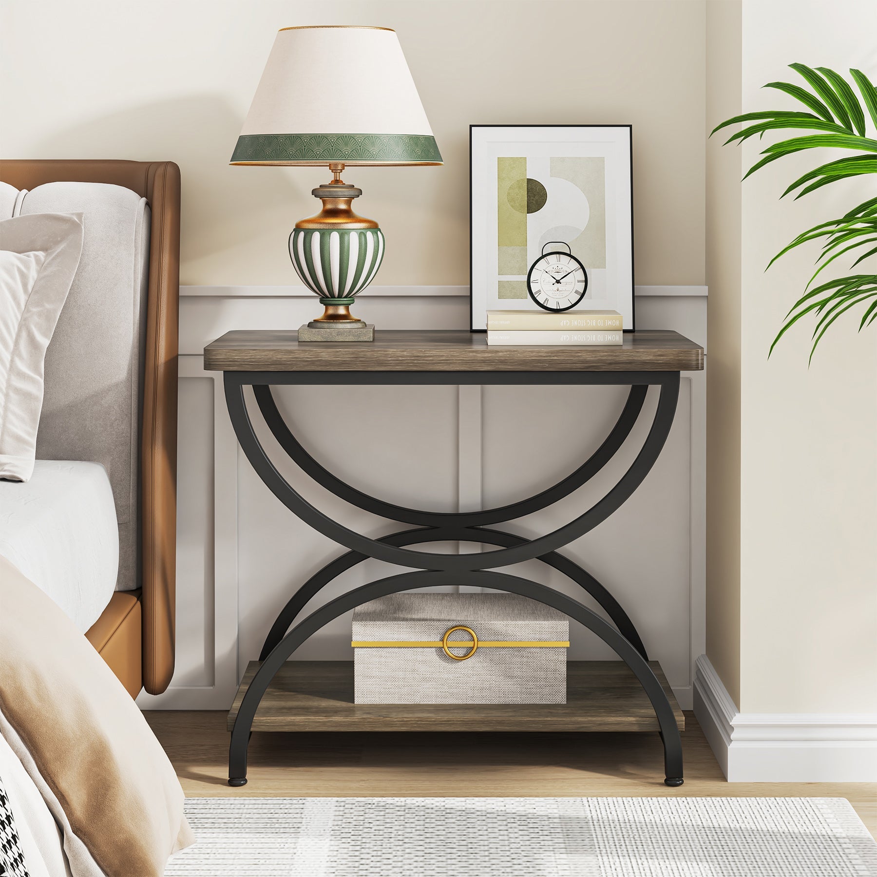 2 Tier End Table with Metal Frame - Modern Rectangular Side Table for Living Room, Bedroom & Office - Sturdy & Stylish Home Decor Accent Piece