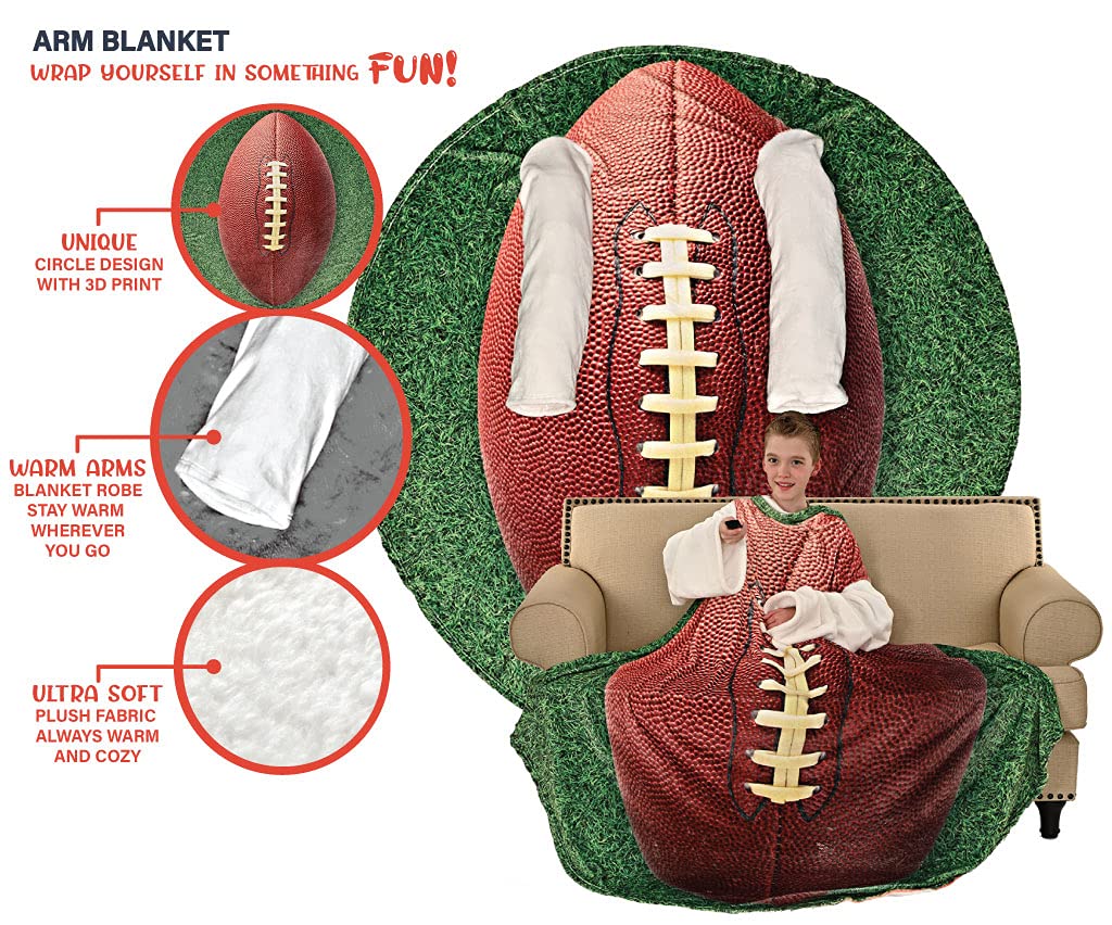 68-inch Football Wearable Sleeved Arm Blanket - Ultra Soft Microfiber Flannel Robe Blanket for Men & Women - Perfect Gift for Christmas, Birthday, Anniversary - Great for Game Day, Camping, Movie Nights & Home Relaxation