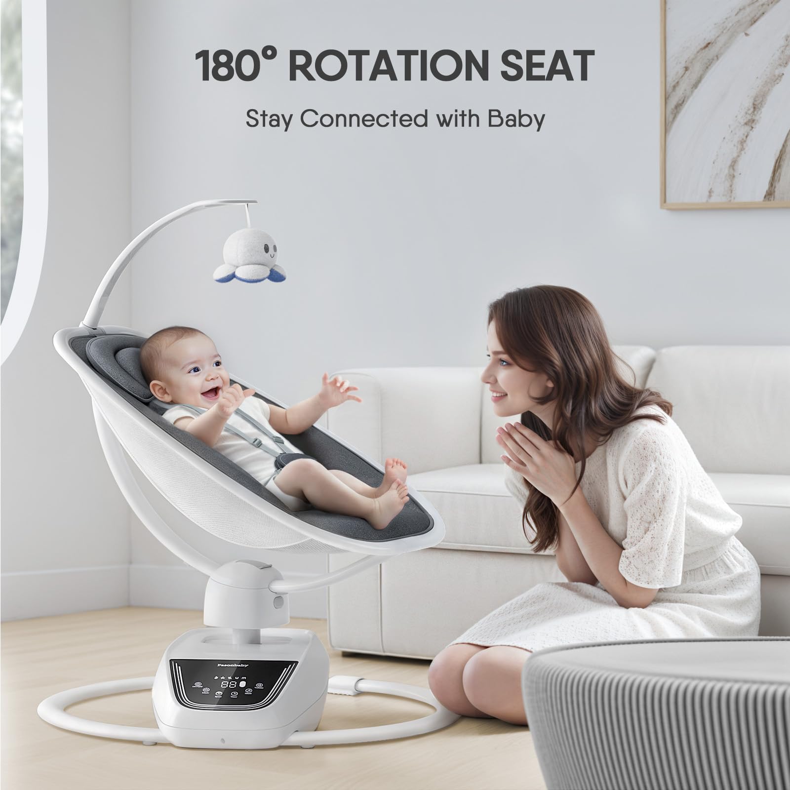 FasonBaby Bluetooth Baby Swing for Infants - 5 Motion Modes, 4 Speed Settings, 10 Soothing Melodies, Multi-Function Newborn Swing (White) | Perfect for Nursery, Daycare & Soothing Fussy Babies