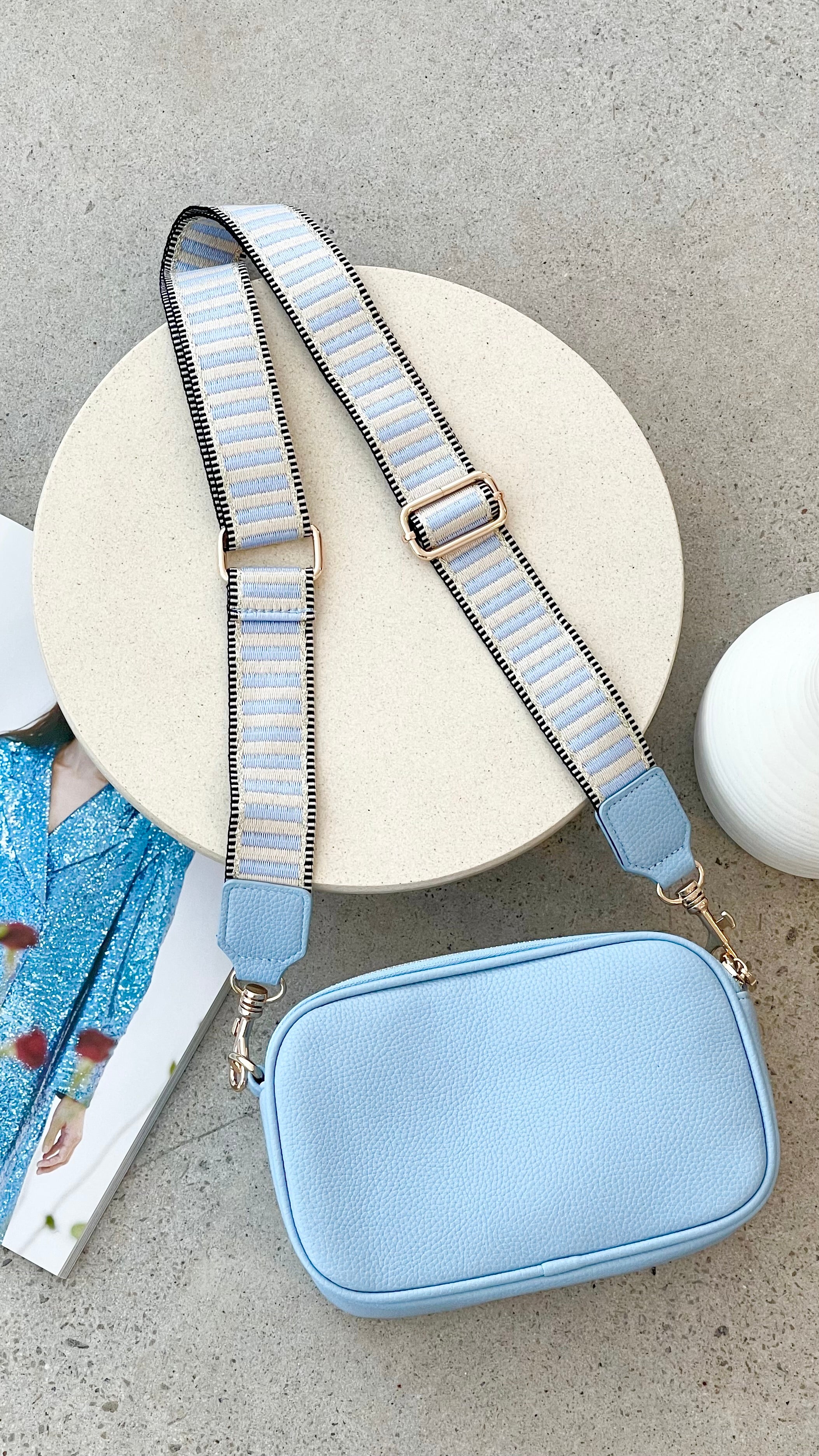 Bella Striped Webbing Camera Bag - Waterproof DSLR/SLR Shoulder Bag for Travel & Photography - Blue