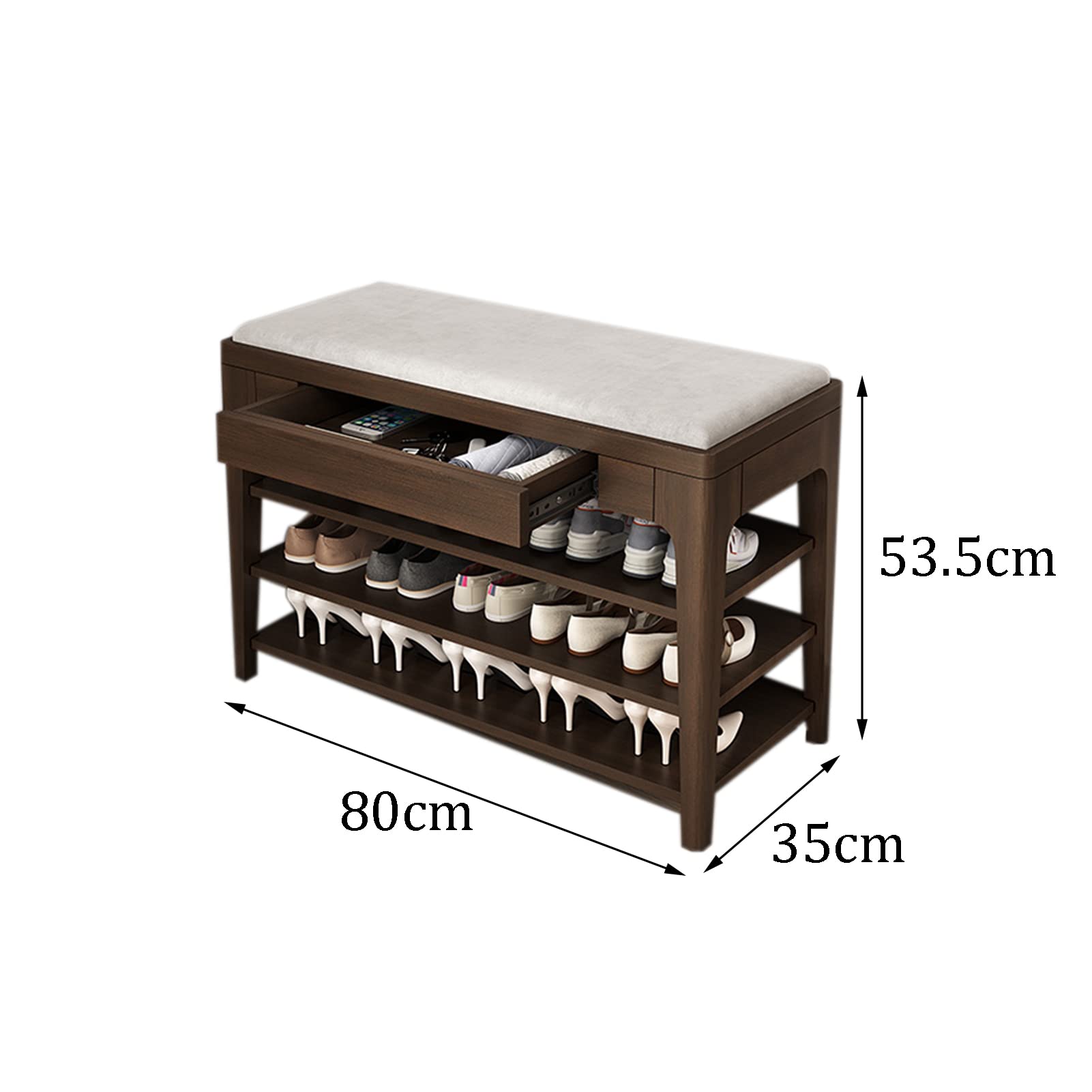 Solid Wood Shoe Rack Bench with Drawers - 3-Tier Storage Organizer for Entryway & Bedroom