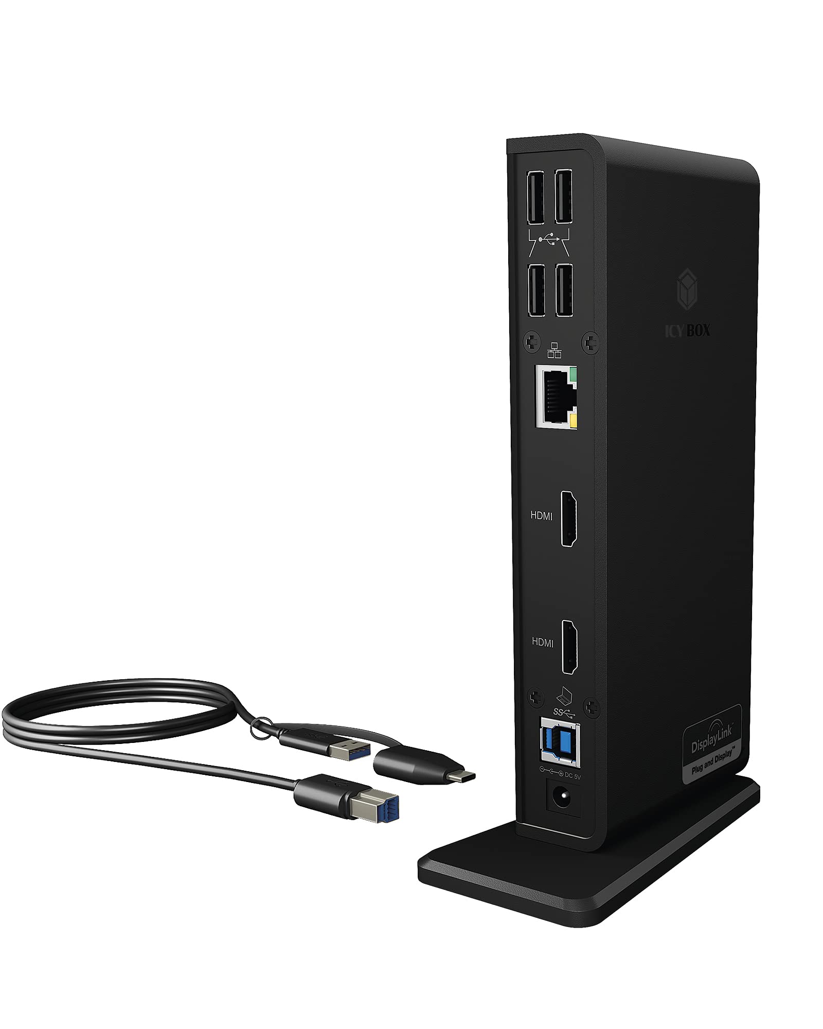 ICY BOX 11-in-1 USB-C Docking Station with Dual HDMI, Gigabit Ethernet & 6 USB 3.0 Ports - DisplayLink Certified Laptop Dock (Model IB-DK2251AC) - Perfect for Home Office, Remote Work & Multi-Monitor Setup