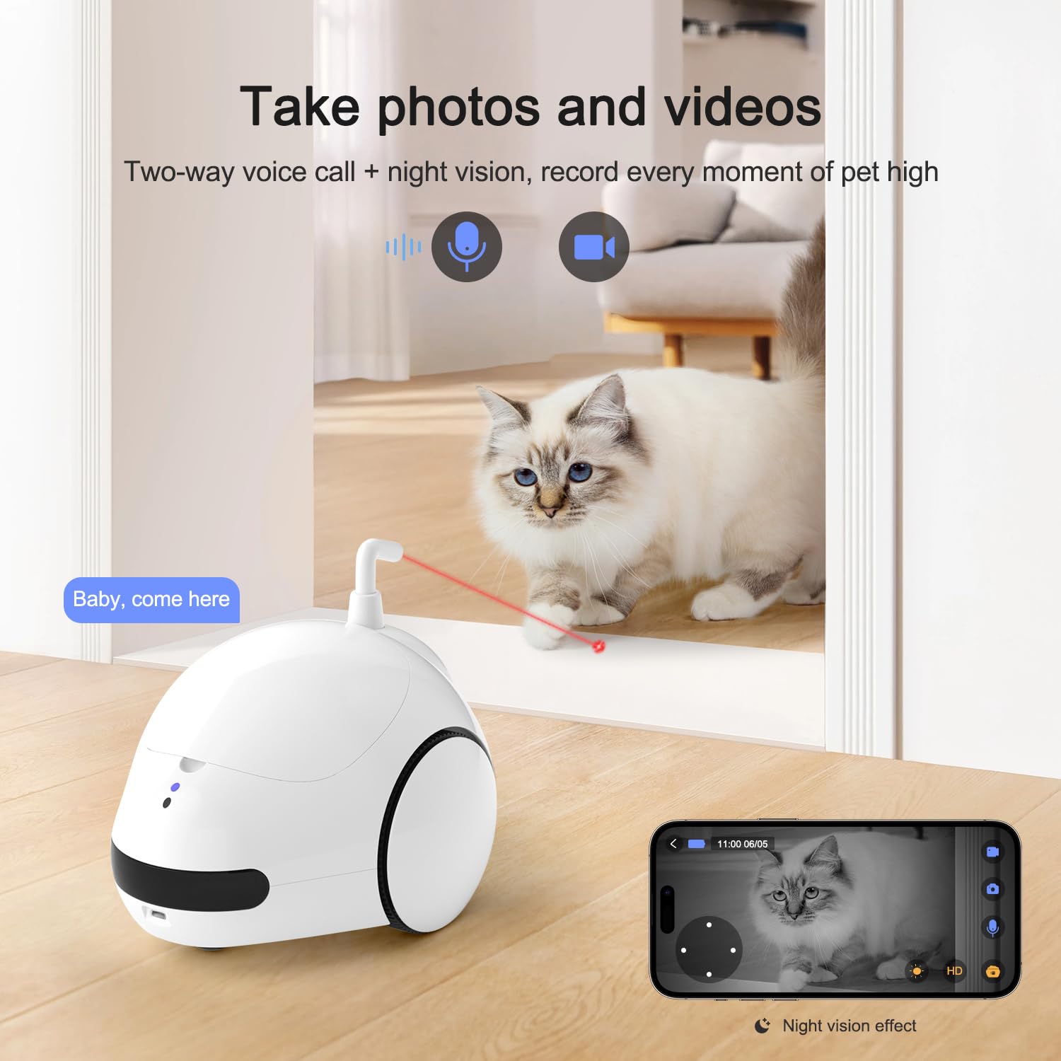 Smart Pet Camera with Treat Dispenser & Interactive Toy - 1080P HD, Night Vision, 2-Way Audio, App Control for Dogs & Cats - Perfect for Home Monitoring & Playtime (2.4G WiFi Only)