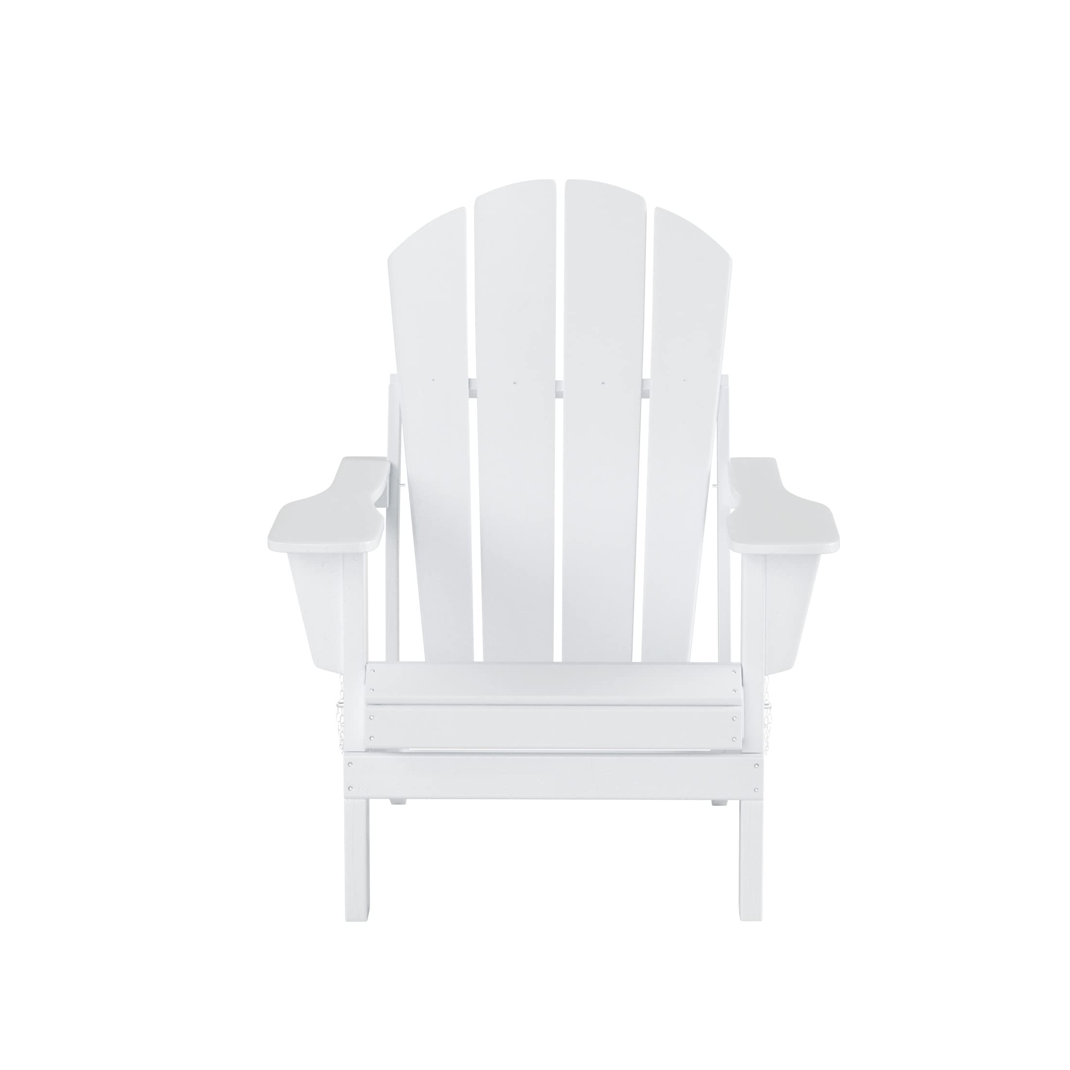 White HDPE Adirondack Chair Set with Ottoman & Table - Outdoor Patio, Garden Furniture