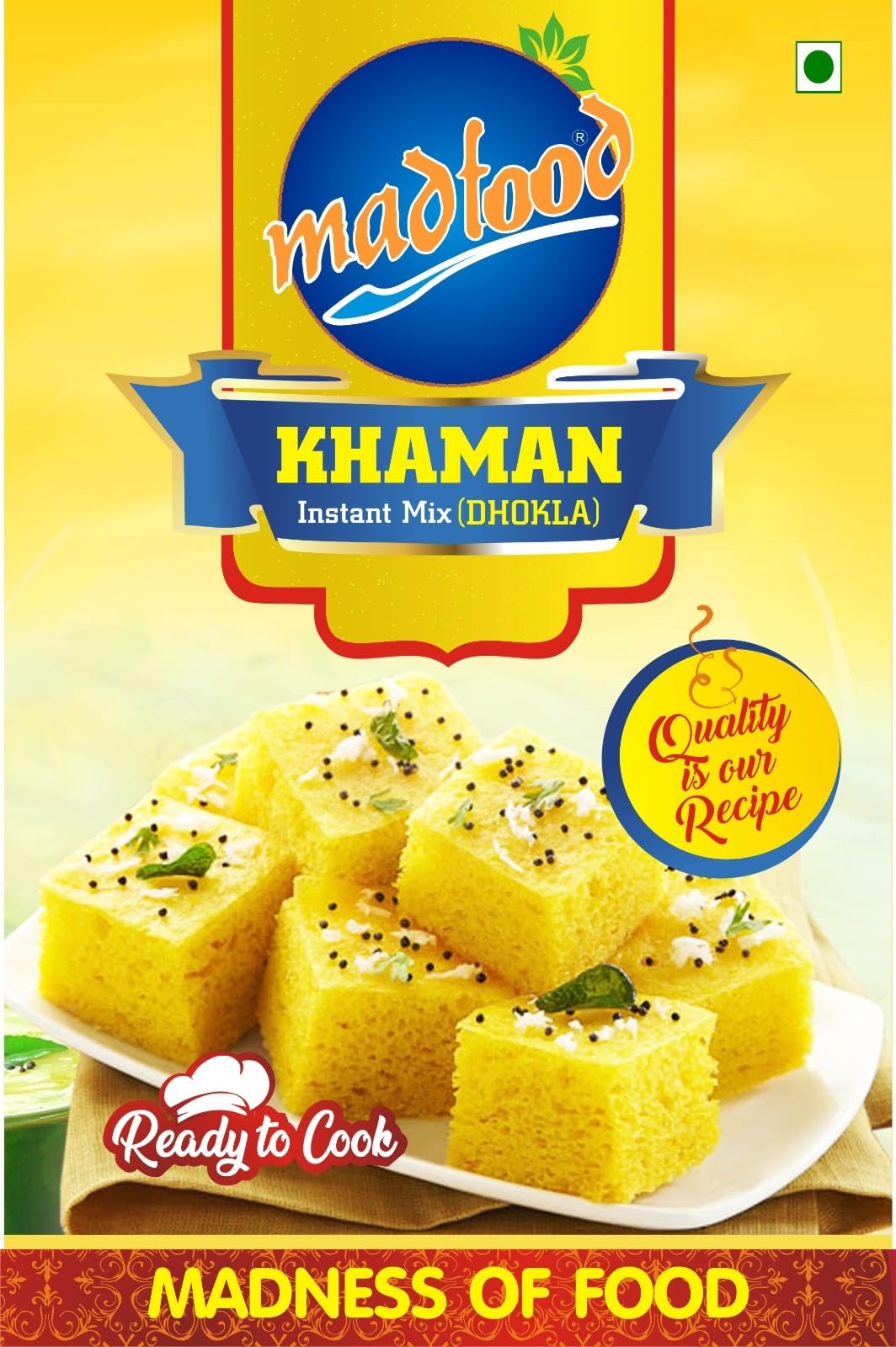 Madfood Instant Khaman Dhokla Mix | Authentic Indian Snack | 100% Natural Vegetarian Ingredients | Ready in 10 Minutes | Perfect for Breakfast, Tea Time & Party Appetizers - 500g