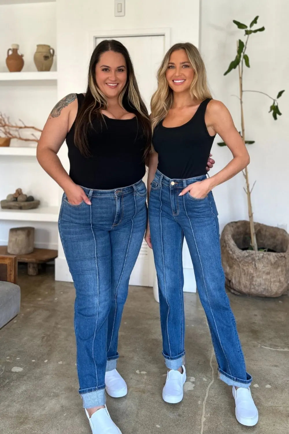 Judy Blue High Waist Straight Jeans for Women - Classic Front Seam Detail, Comfortable Stretch Denim Pants | Perfect for Casual Wear, Office Outfits & Date Night Looks