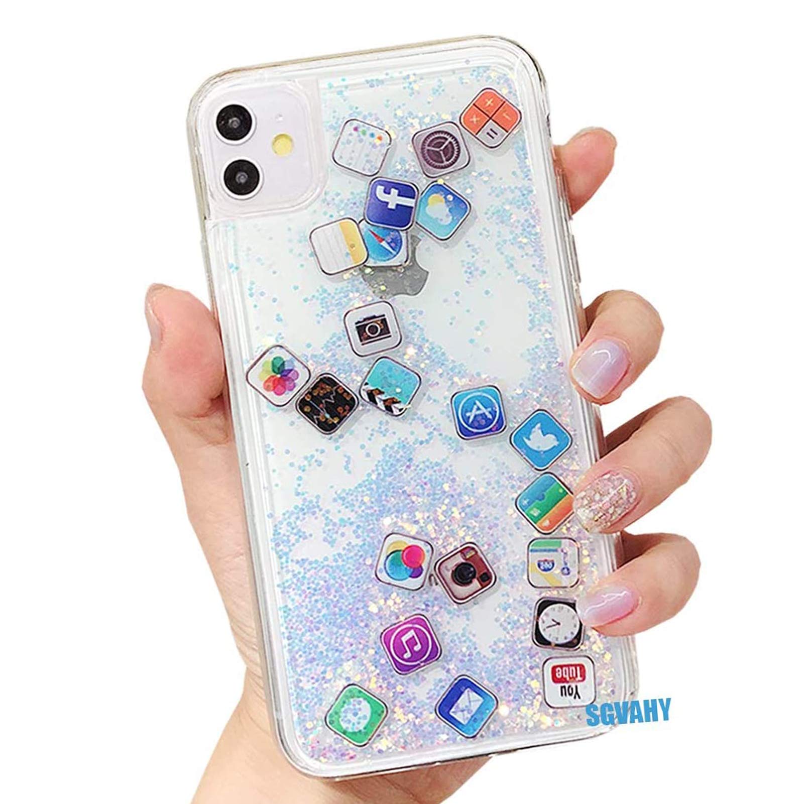 **SGVAHY iPhone 13 Pro Max Case - 3D Dynamic Colorful Bling Quicksand Hard Back with Soft Silicone Bumper - Protective Cover for Women & Men (Silver) | Perfect for Daily Use, Work, and Travel**