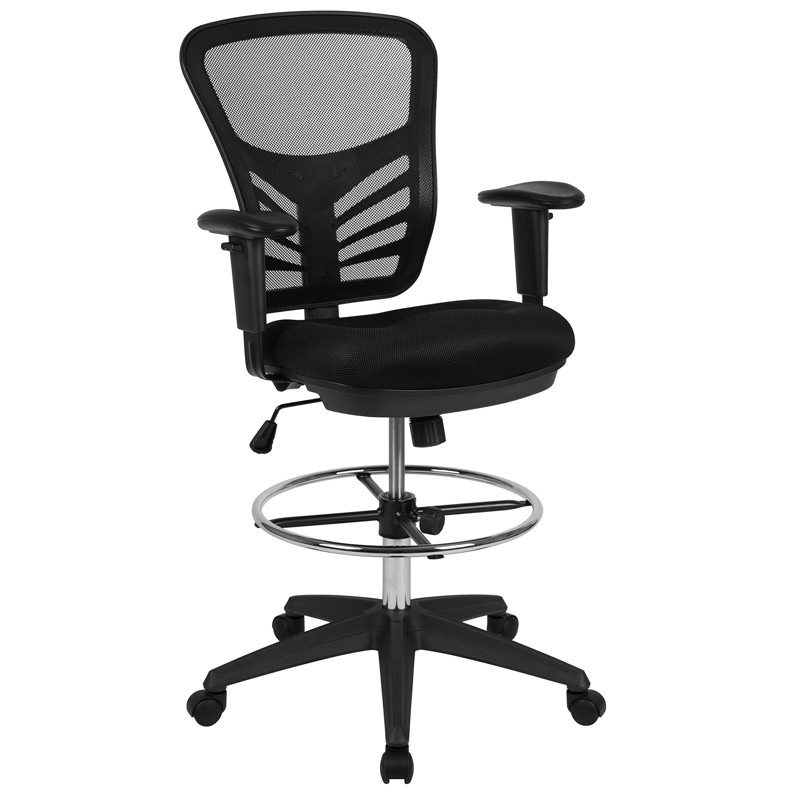 Ergonomic Adjustable Mid-Back Drafting Chair with Black Mesh Backrest & Black Frame - Perfect for Office, Home Workspace, and Computer Desk Task Chair