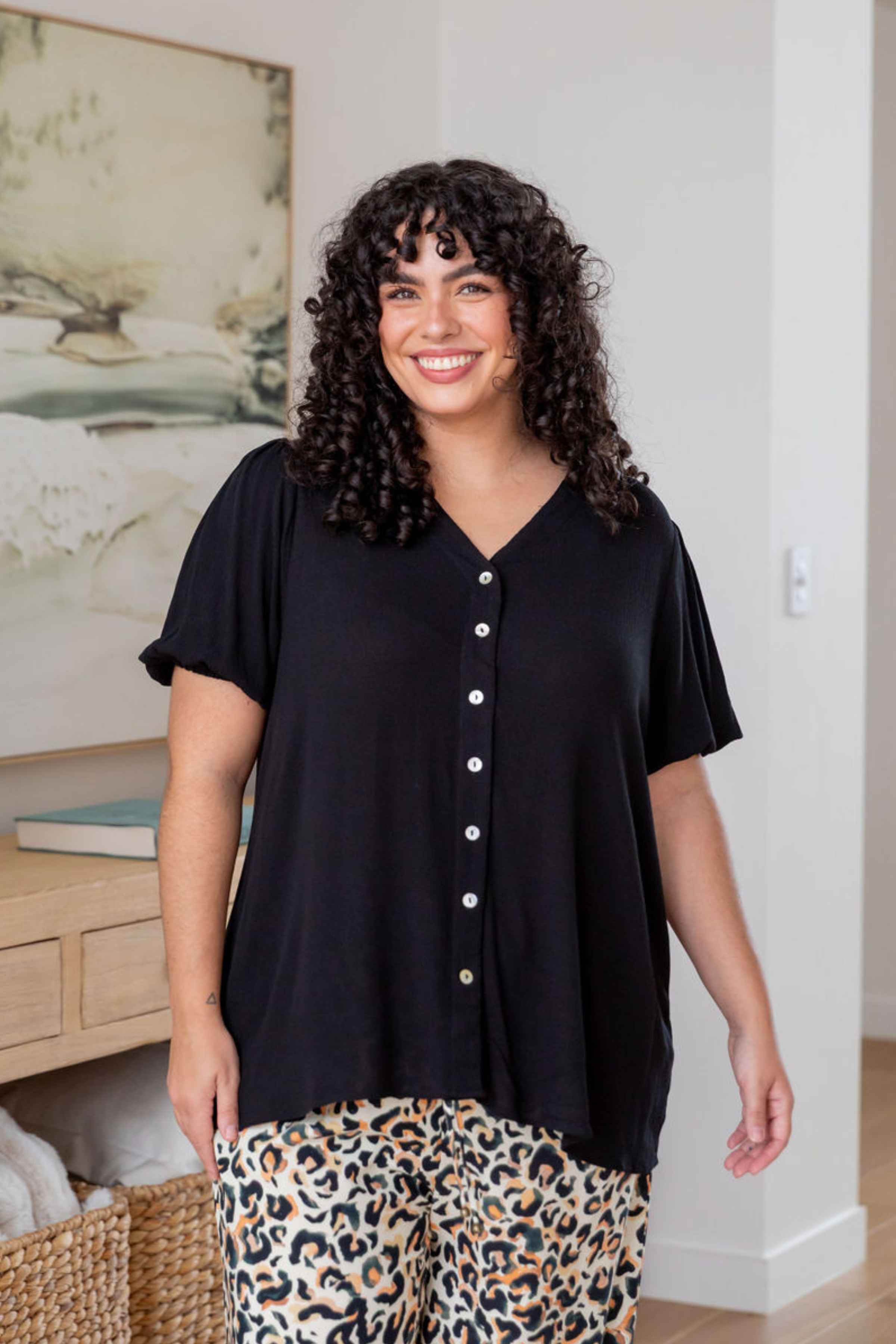 Winona Short Sleeve Blouse - Women's Black Casual Top for Work & Everyday Wear | Office & Outing Outfit