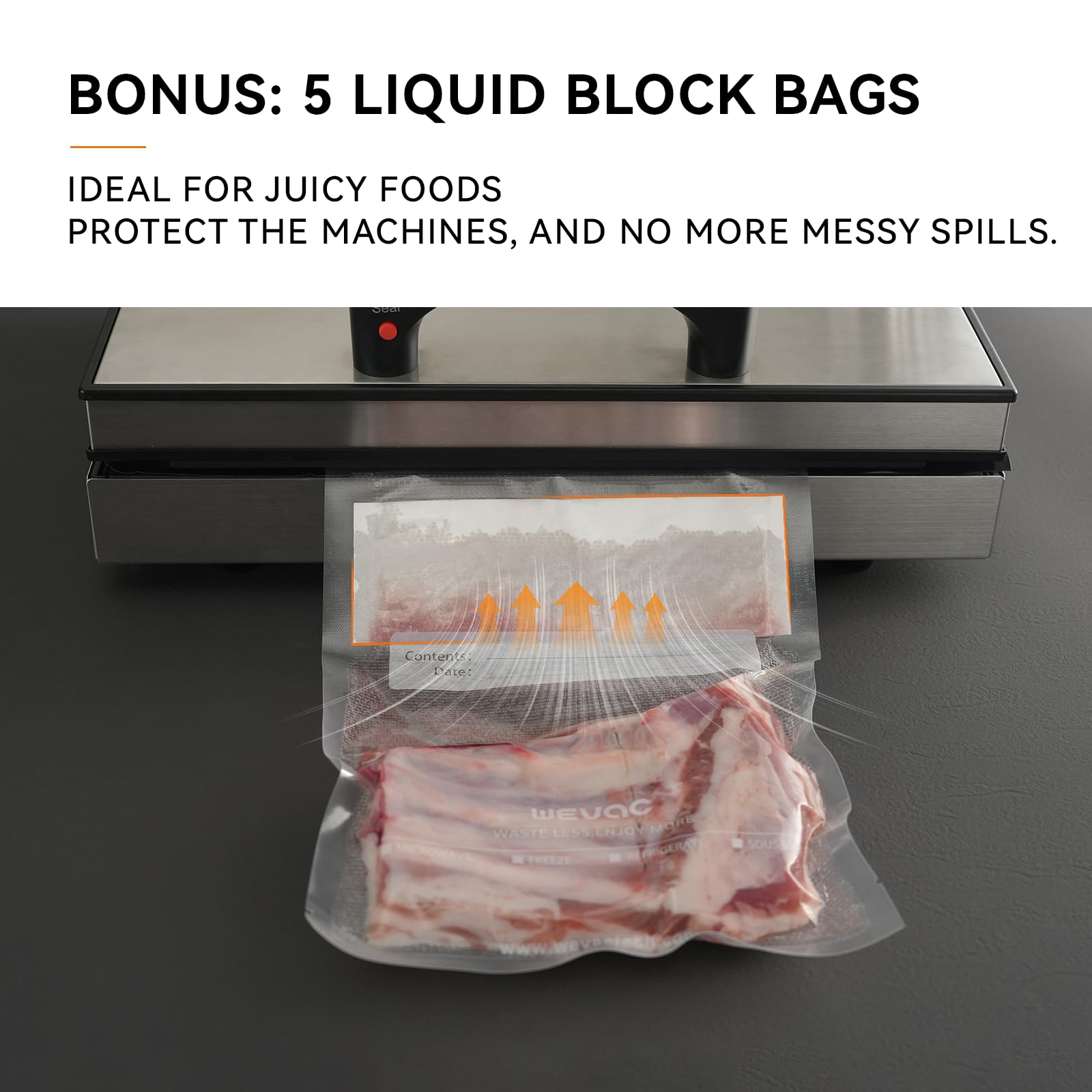 Premium Vacuum Sealer Bags 6x10, 8x12 & 11x16 Inches - 150 Count Heavy Duty Food Storage Bags with 5 Liquid Block Bags & 5 Bone Guards - Ideal for Sous Vide, Meal Prep, Freezer Storage & Long-Term Food Preservation - Wevac Brand