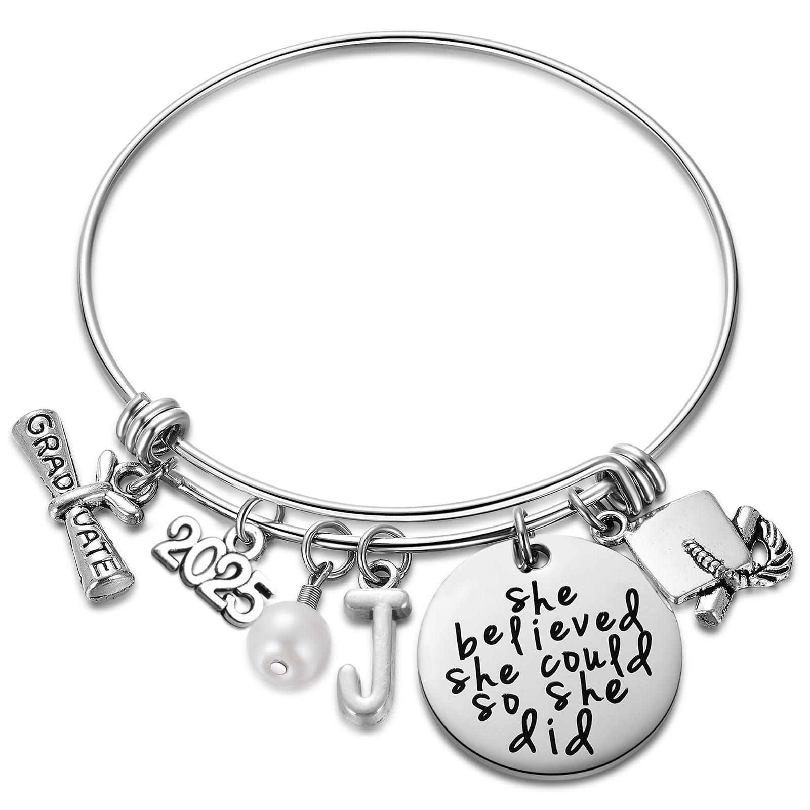 Ukodnus Class of 2025 Graduation Gift Bracelet - Personalized 26 Initial Charm Bracelet for High School & College Seniors - Inspirational Graduation Jewelry for Women - Perfect for Commencement Ceremonies & Senior Year Celebrations