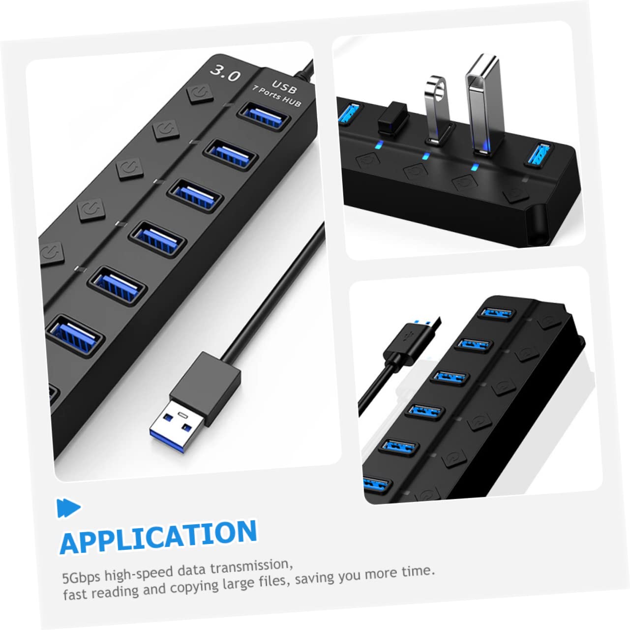 Homoyoyo 2-Port USB Hub with 7 USB Ports - High-Speed USB 3.0 Splitter for Laptop, PC, Mac - Expand Multiple USB Ports for Keyboard, Mouse, Flash Drive, Printer | Compact ABS Design for Home Office & Gaming Setup