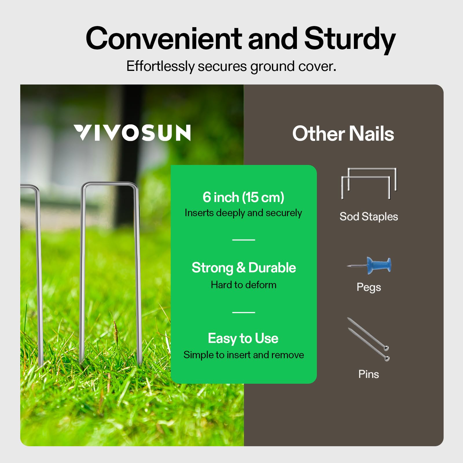VIVOSUN 6 Inch 100-Pack Heavy Duty Galvanized Steel Landscape Staples - 11 Gauge U-Shaped Garden Pins for Weed Barrier Fabric, Soaker Hose, Fencing, and Ground Cover - Perfect for Lawn, Garden, and Landscaping Projects