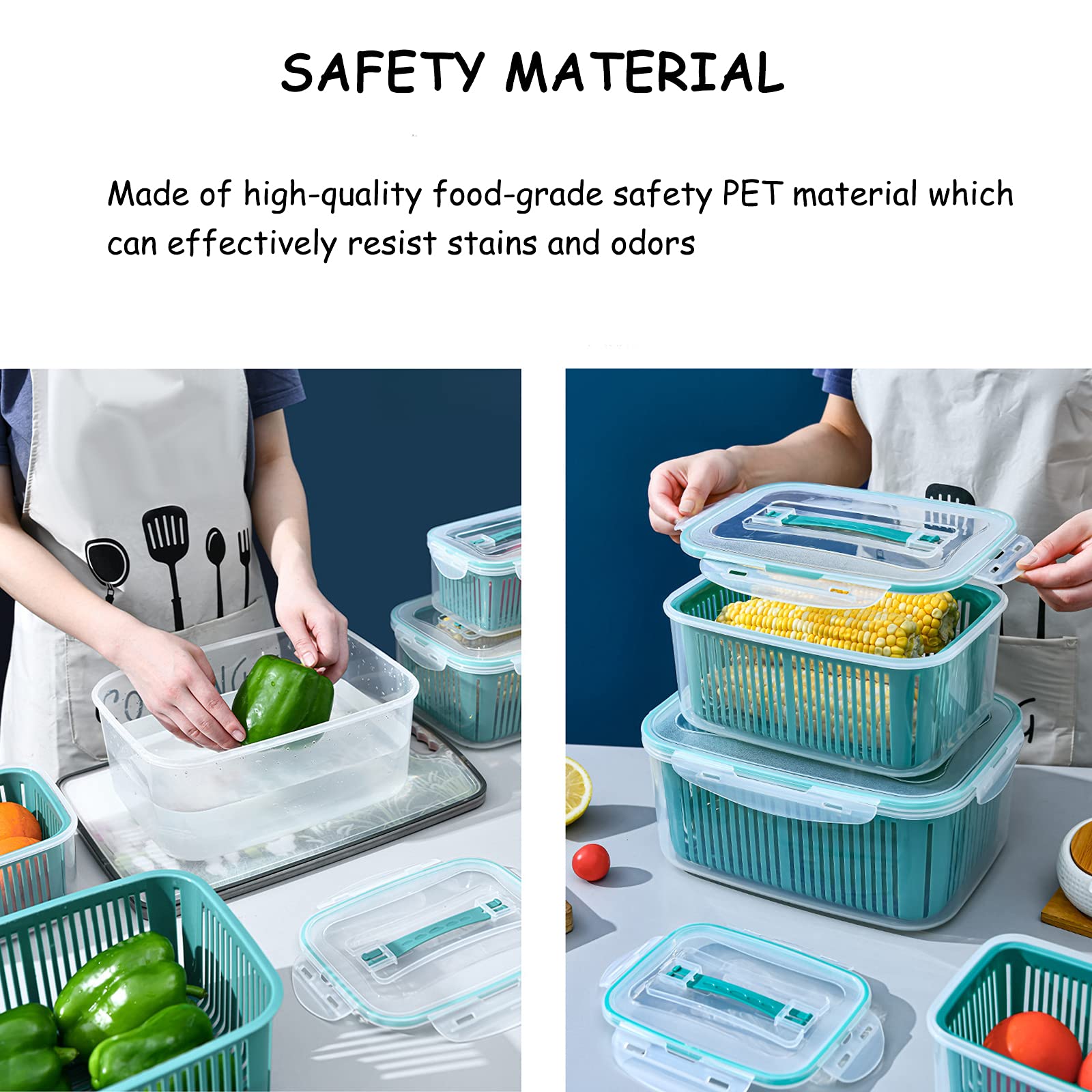 5-Piece Fridge Food Storage Container Set with Lids - BPA-Free Colanders & Drain Baskets for Fresh Vegetables, Fruits, Berries - Perfect for Kitchen Organization, Meal Prep & Refrigerator Storage