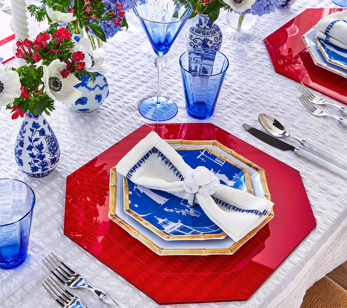 Premium Red Placemats Set of 4 - Non-Slip Heat Resistant Dining Table Mats for Formal Dinner, Kitchen & Holiday Decor - Elegant Gift Box Packaging